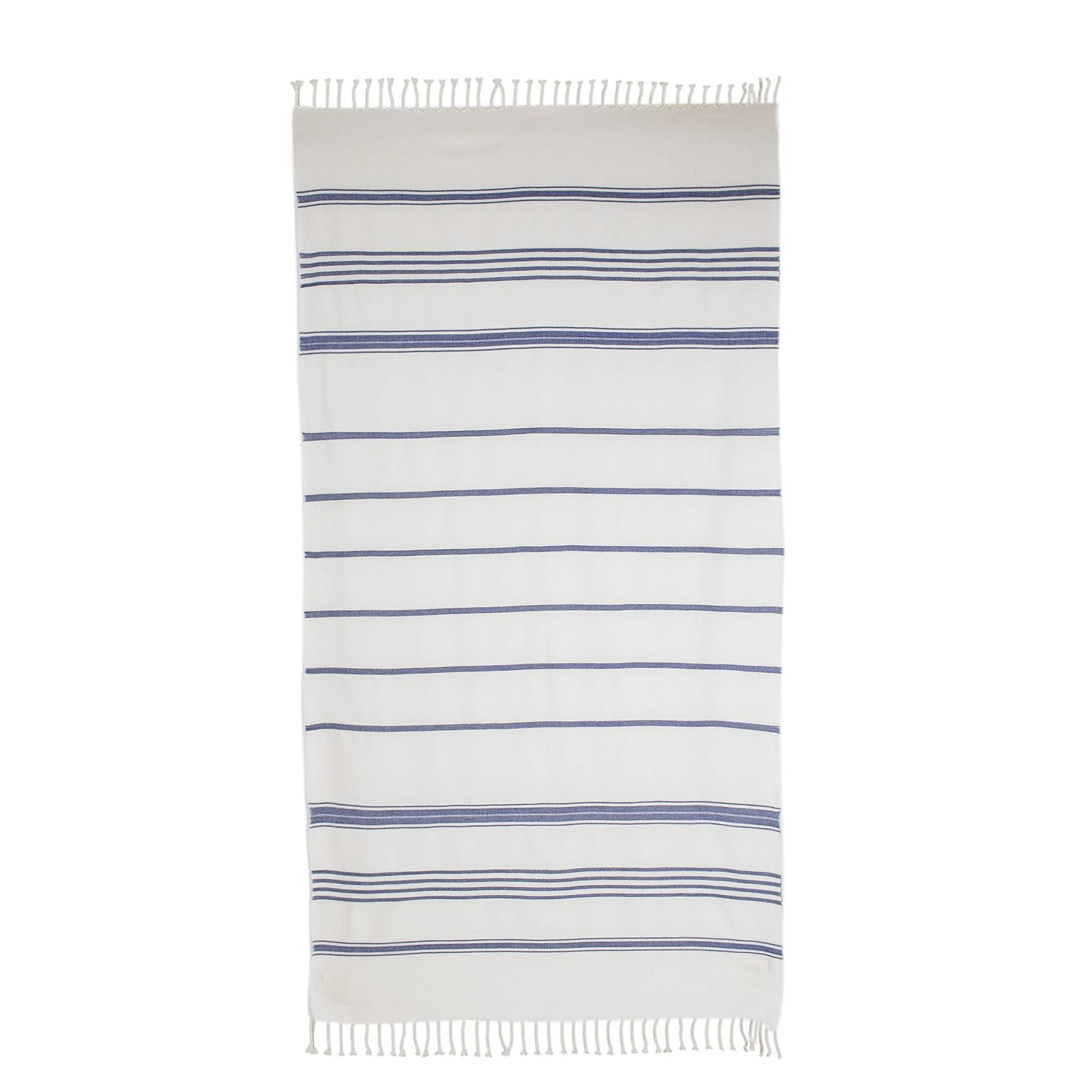 Sweet Relaxation in Snow White Snow White Cotton Beach Towel with Indigo Stripes - Image 2