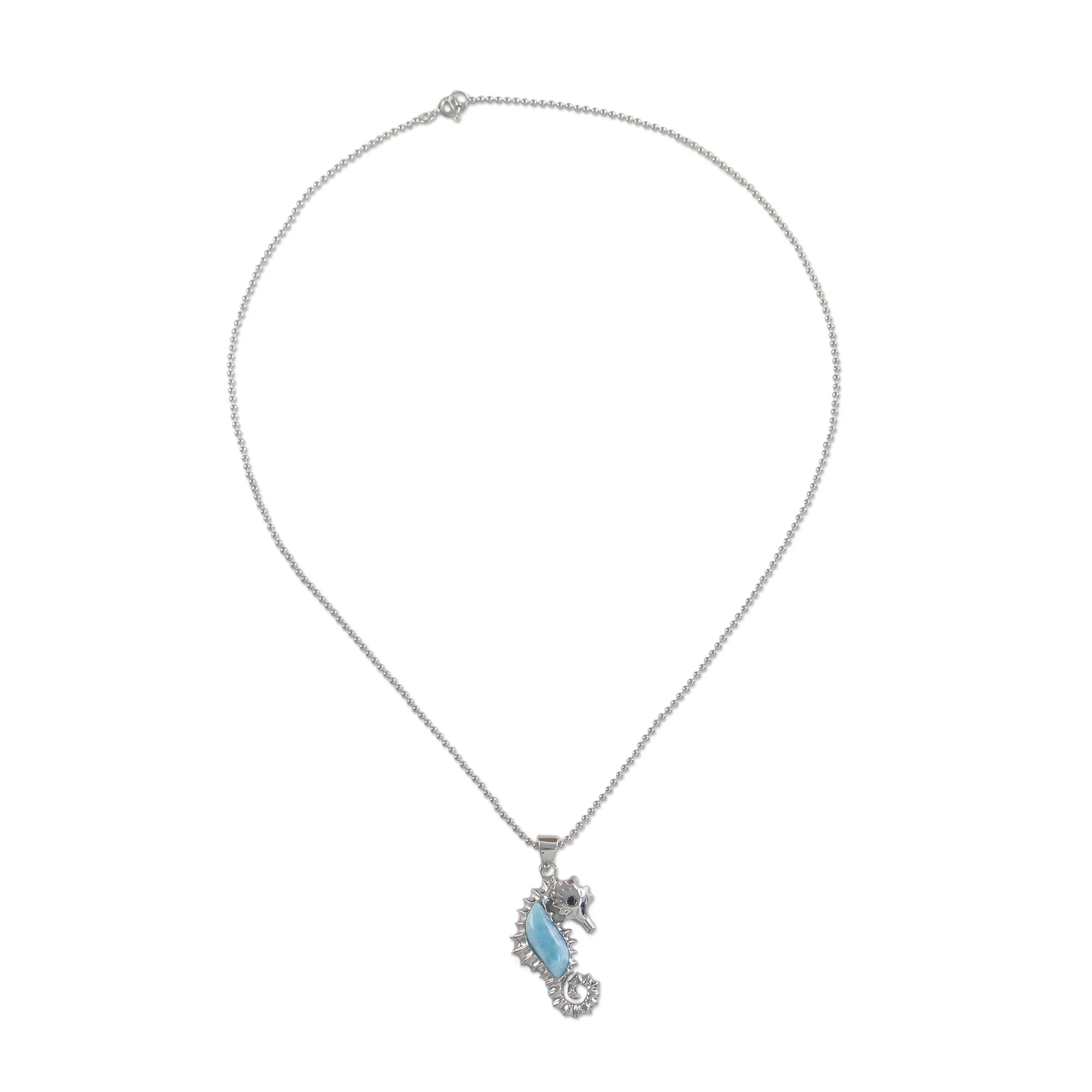 Sweet Seahorse Larimar & Sterling Silver Necklace - Image 4