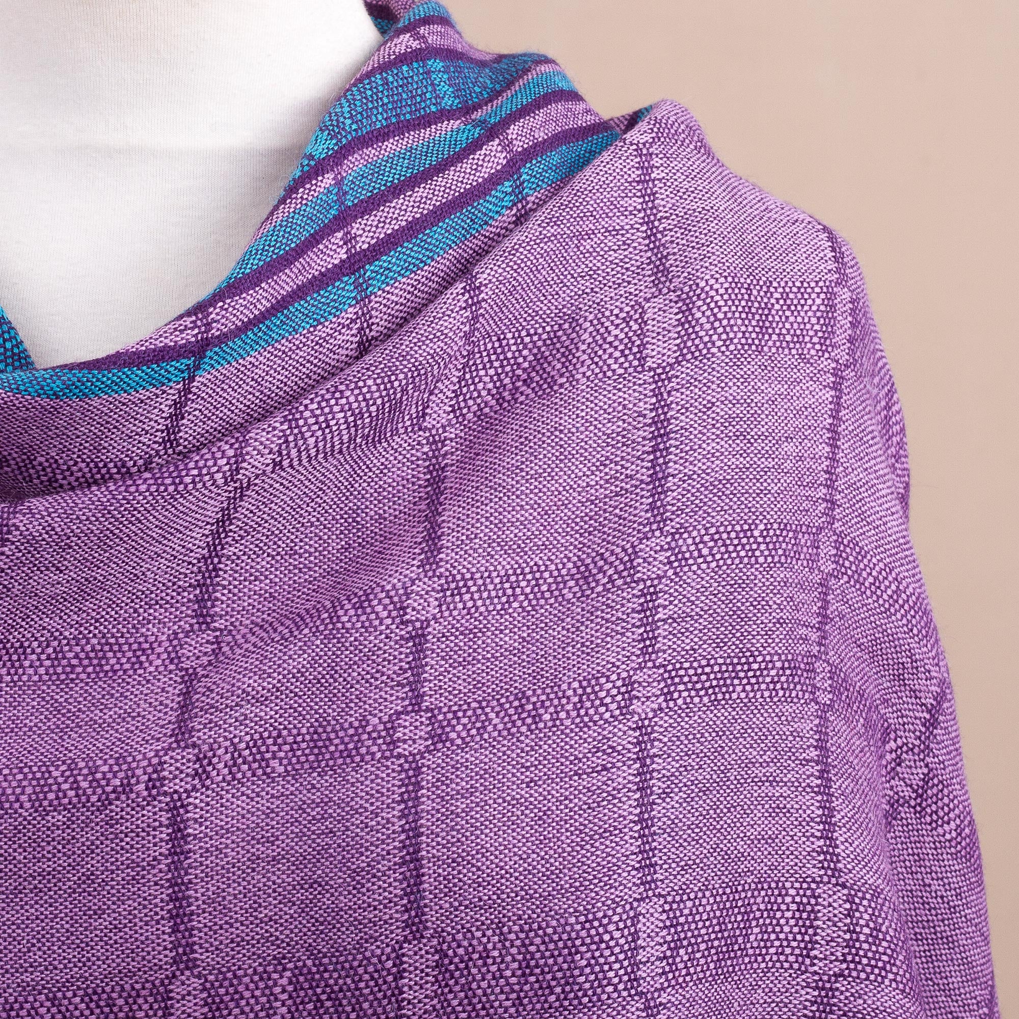 Sweet Temptation Purple and Turquoise Handwoven Baby Alpaca Shawl from Peru - Image 5