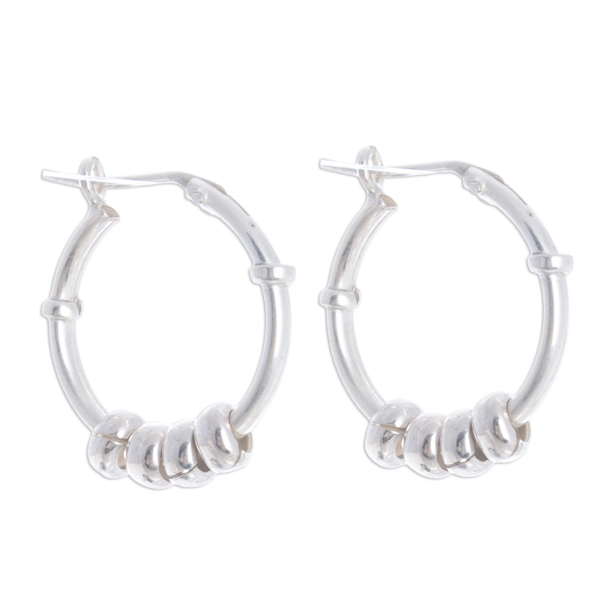 Swing and Sway Sterling Silver Hoop Earrings with Sliding Rings from Peru - Image 2