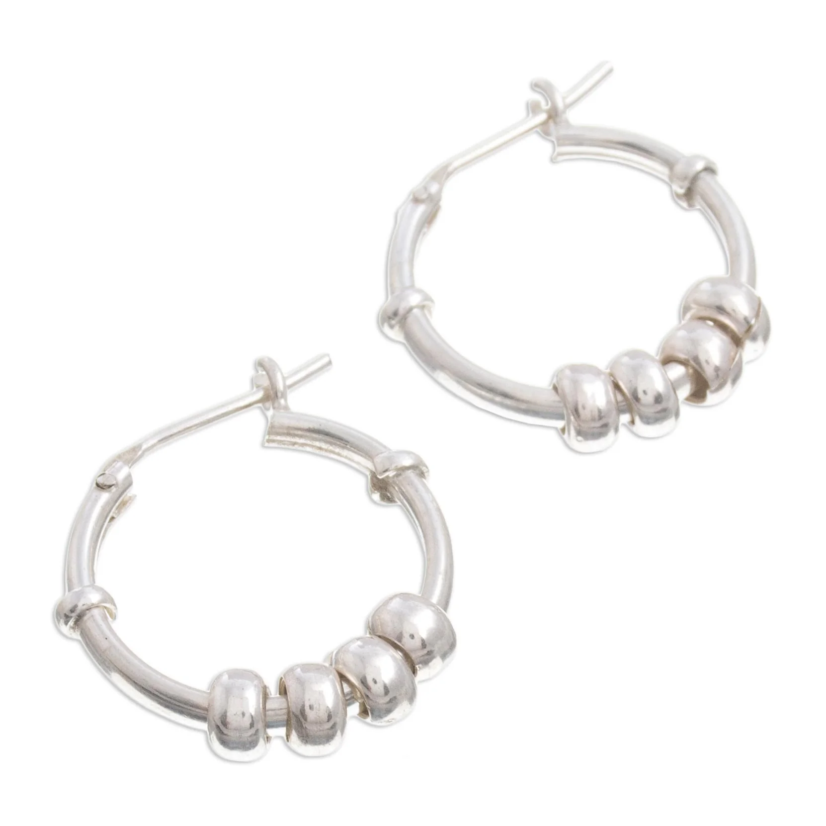 Swing and Sway Sterling Silver Hoop Earrings with Sliding Rings from Peru - Image 3
