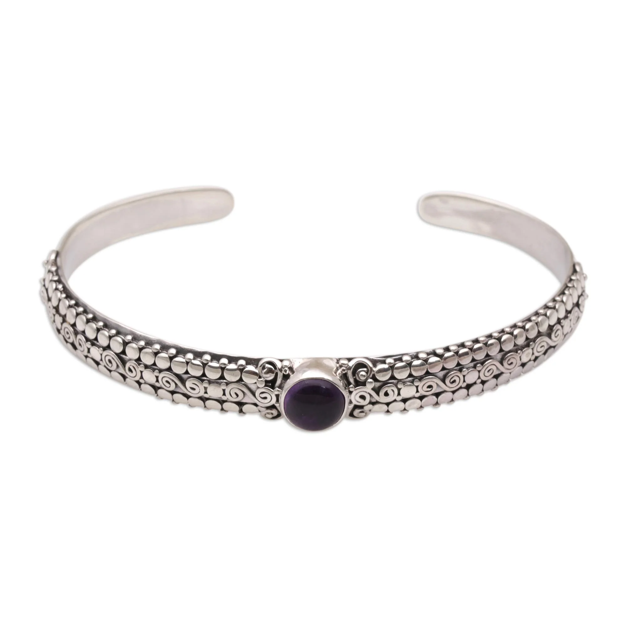 Swirling Altar Amethyst and Sterling Silver Cuff Bracelet from Bali - Image 2