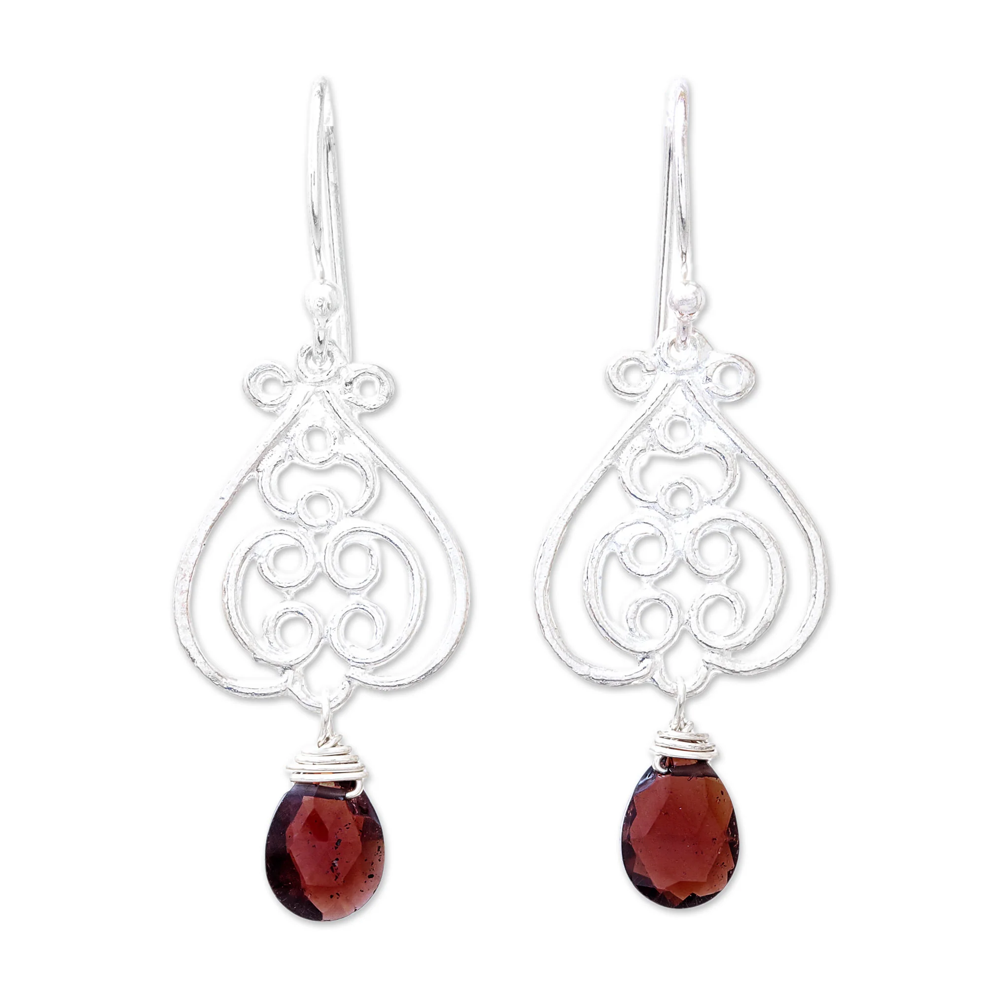 Swirling Beauty Swirl Pattern Garnet Dangle Earrings Crafted in Thailand - Image 2