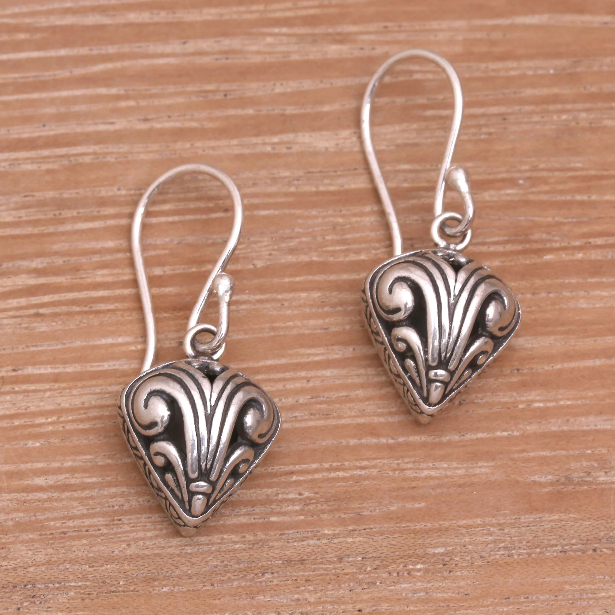 Swirling Crest Sterling Silver Swirl Motif Dangle Earrings from Bali - Image 3