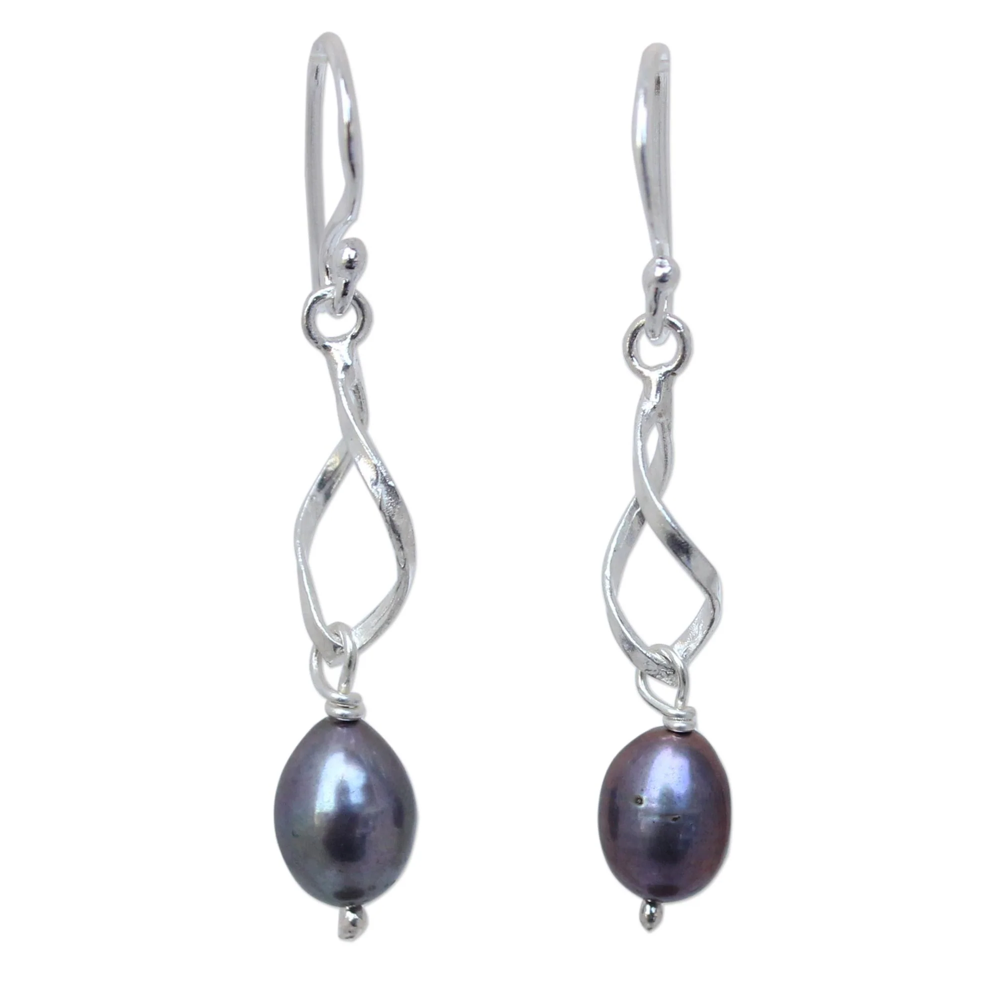 Swirling Love Artisan Crafted Sterling Silver and Pearl Dangle Earrings - Image 2