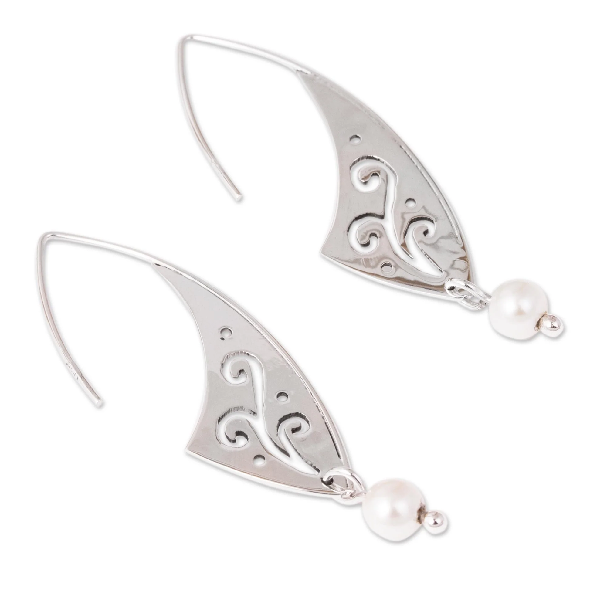 Swirling Magnificence Swirl Pattern Cultured Pearl Dangle Earrings from Mexico - Image 4