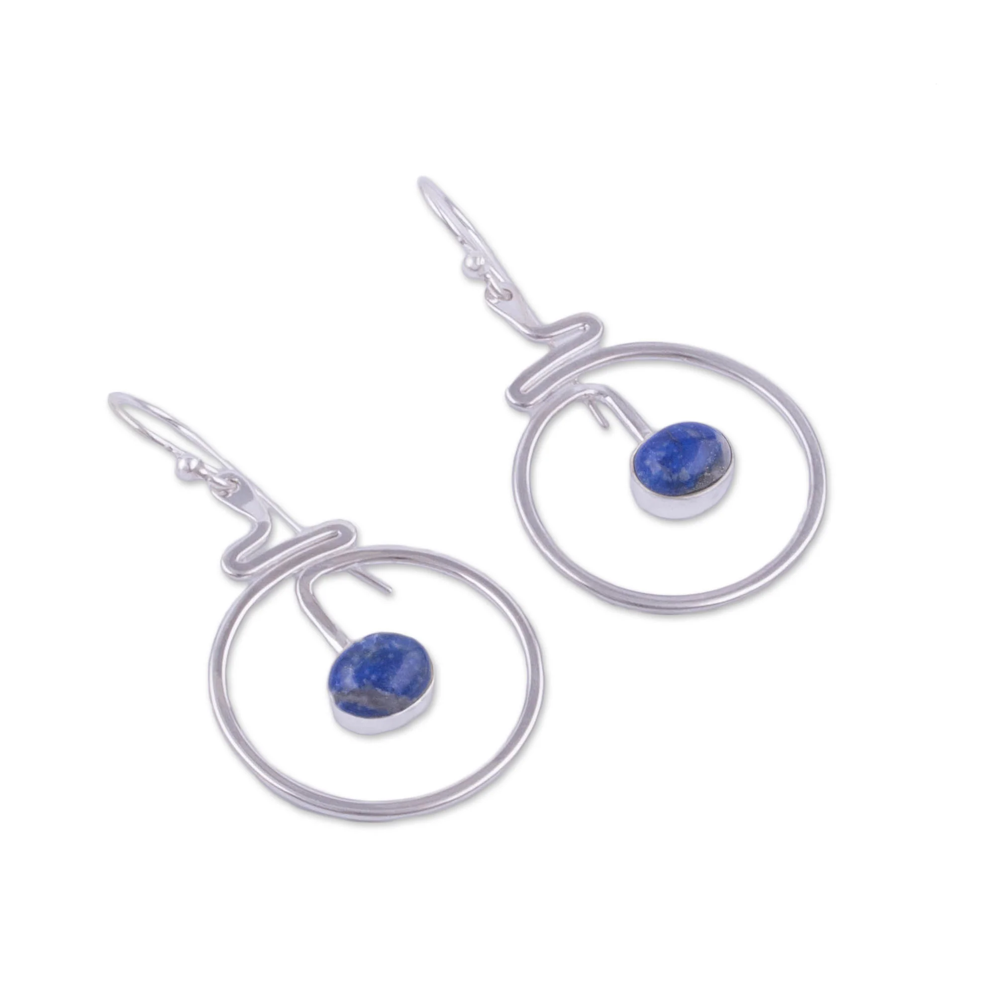 Swirling Moons Round Lapis Lazuli Dangle Earrings from Peru - Image 4