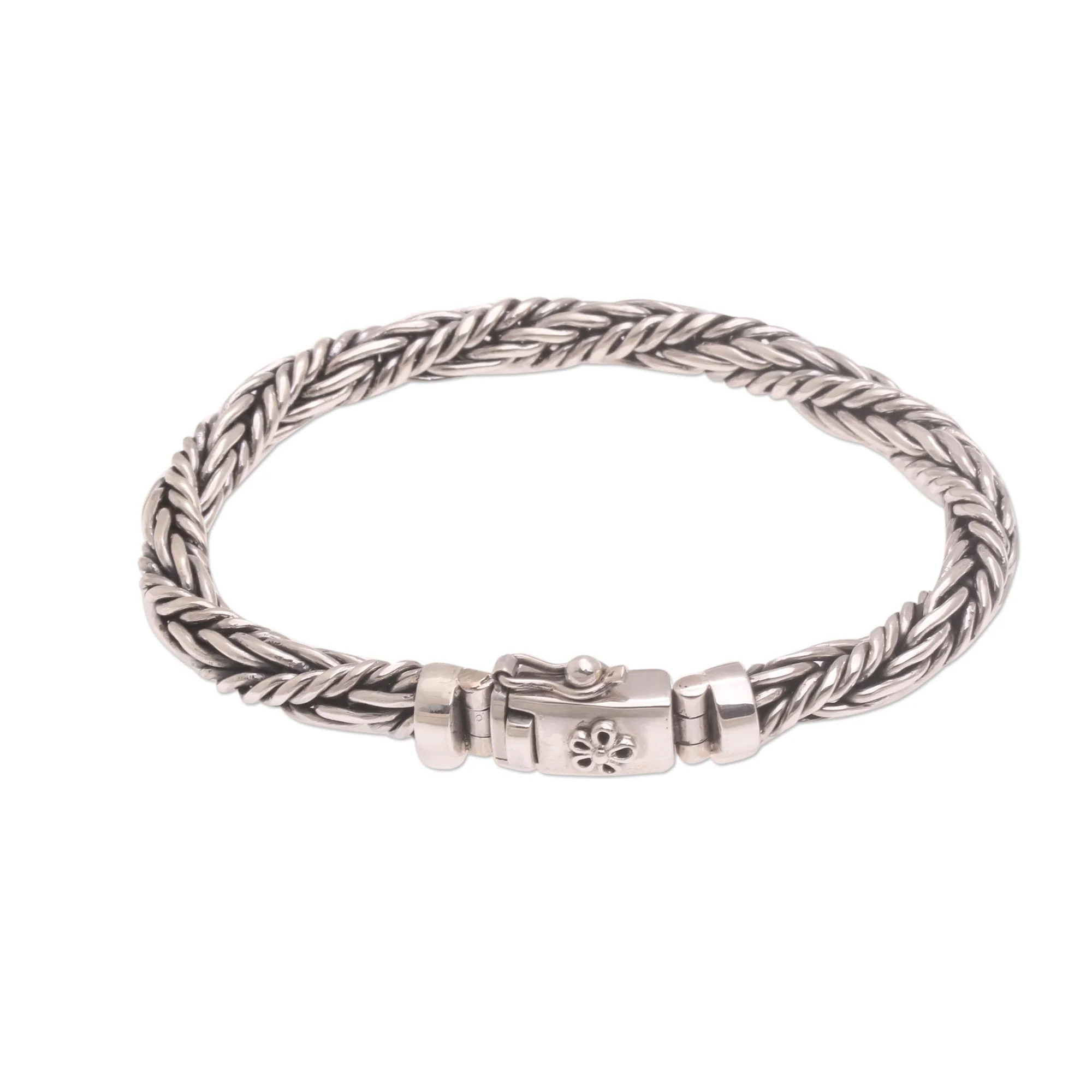 Swirling Odyssey Sterling Silver Chain Bracelet Embellished with Small Flower - Image 5