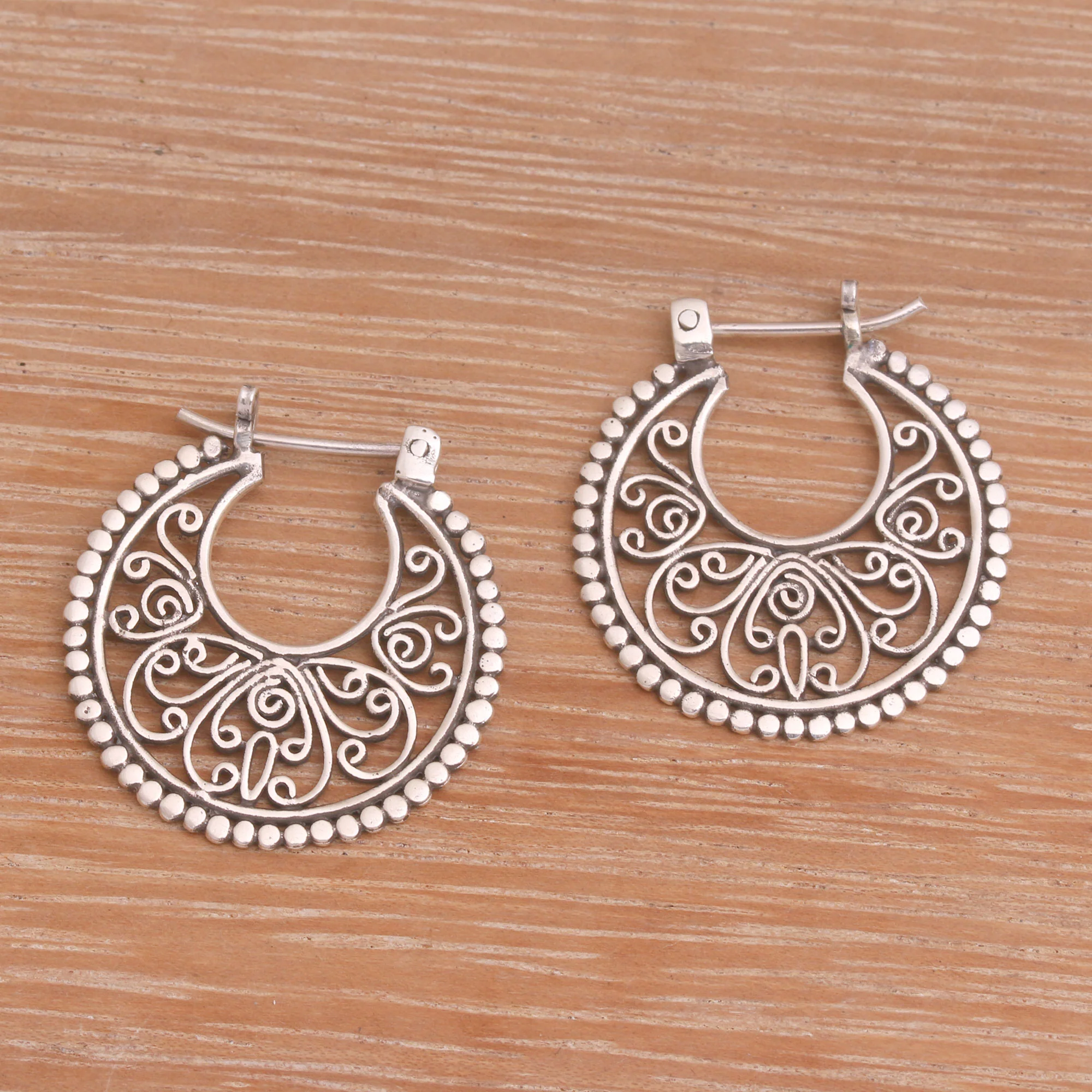 Swirling Radiance Sterling Silver Hoop Earrings Handcrafted in Bali - Image 4