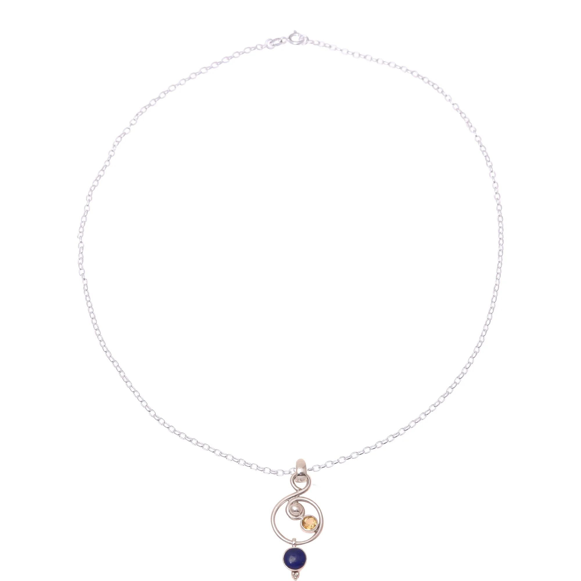 Swirling Royal Lapis Lazuli and Citrine Necklace Crafted in India - Image 4