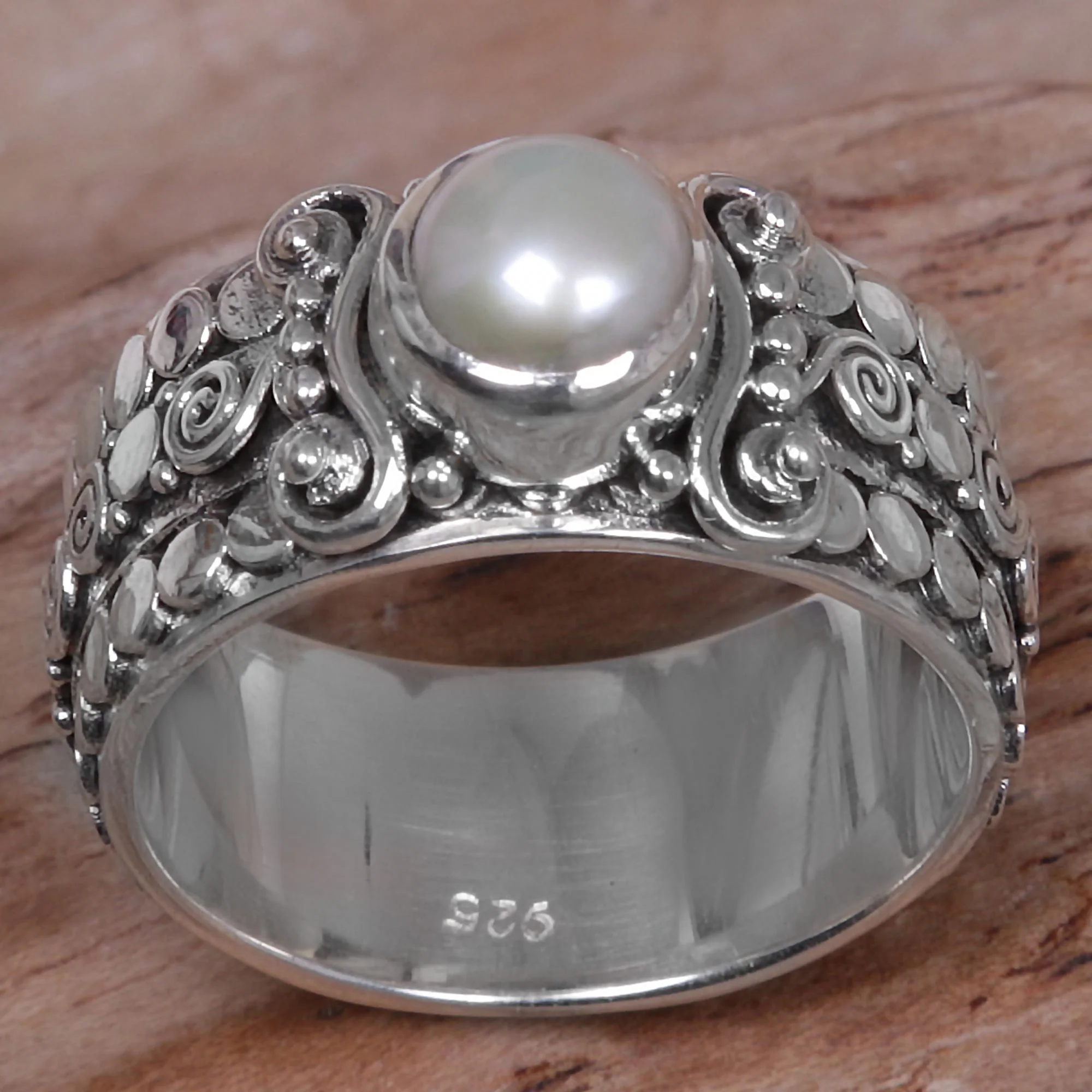 Swirling Serenity Cultured Pearl Single-Stone Ring from Indonesia - Image 4