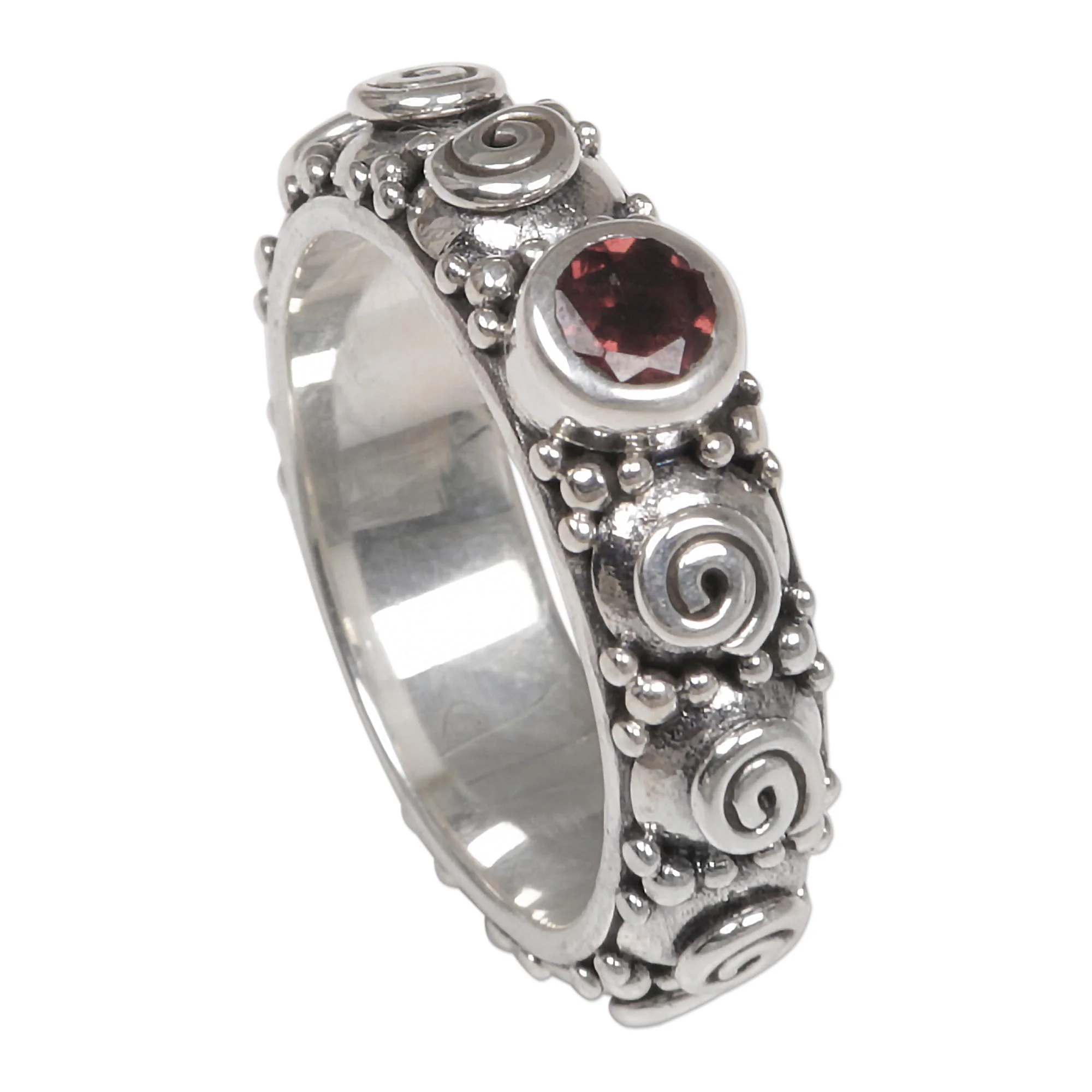 Swirls of Joy in Red Garnet and Sterling Silver Single Stone Ring from Indonesia - Image 4