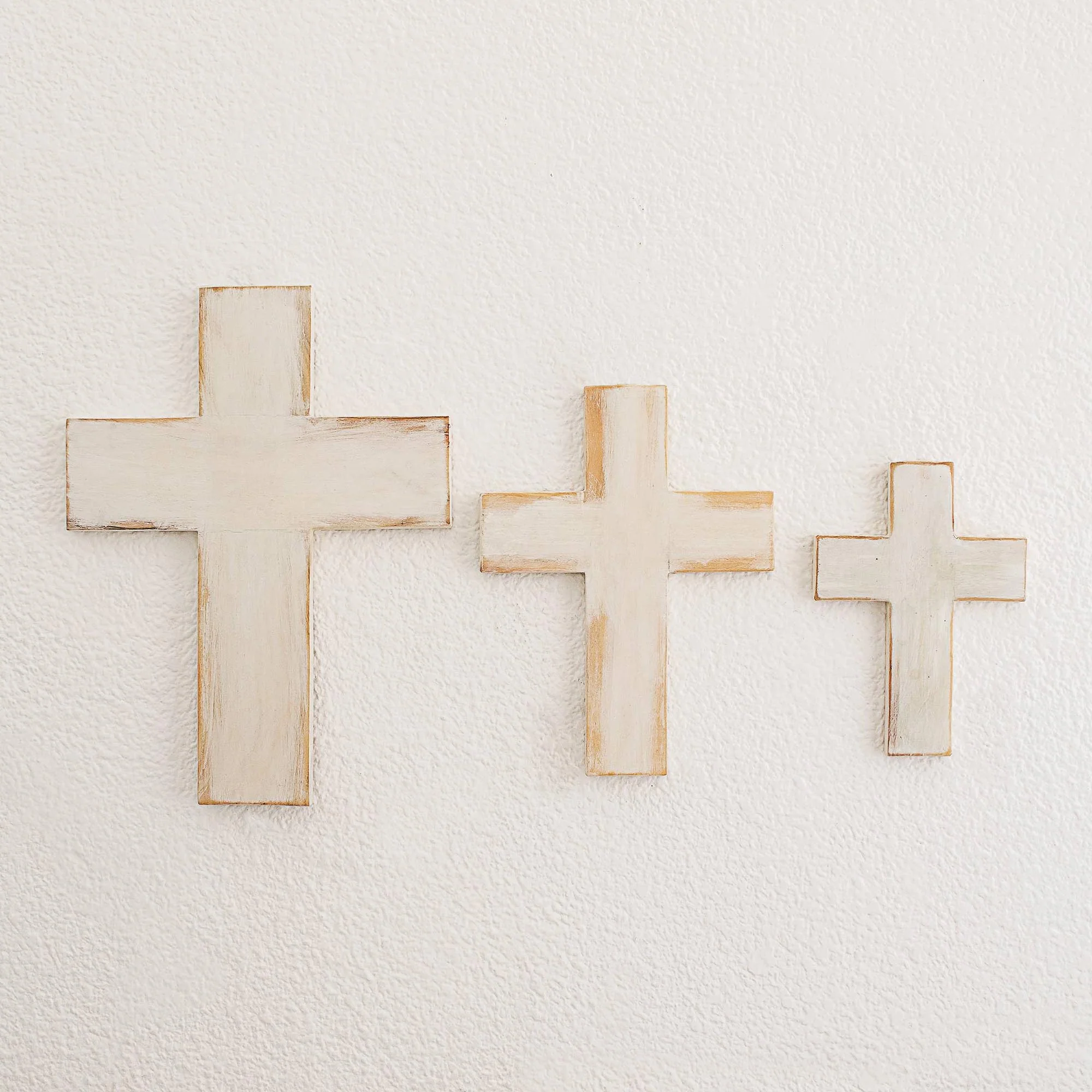 Symbol of Love in White Wood Wall Crosses in White from Guatemala (Set of 3)