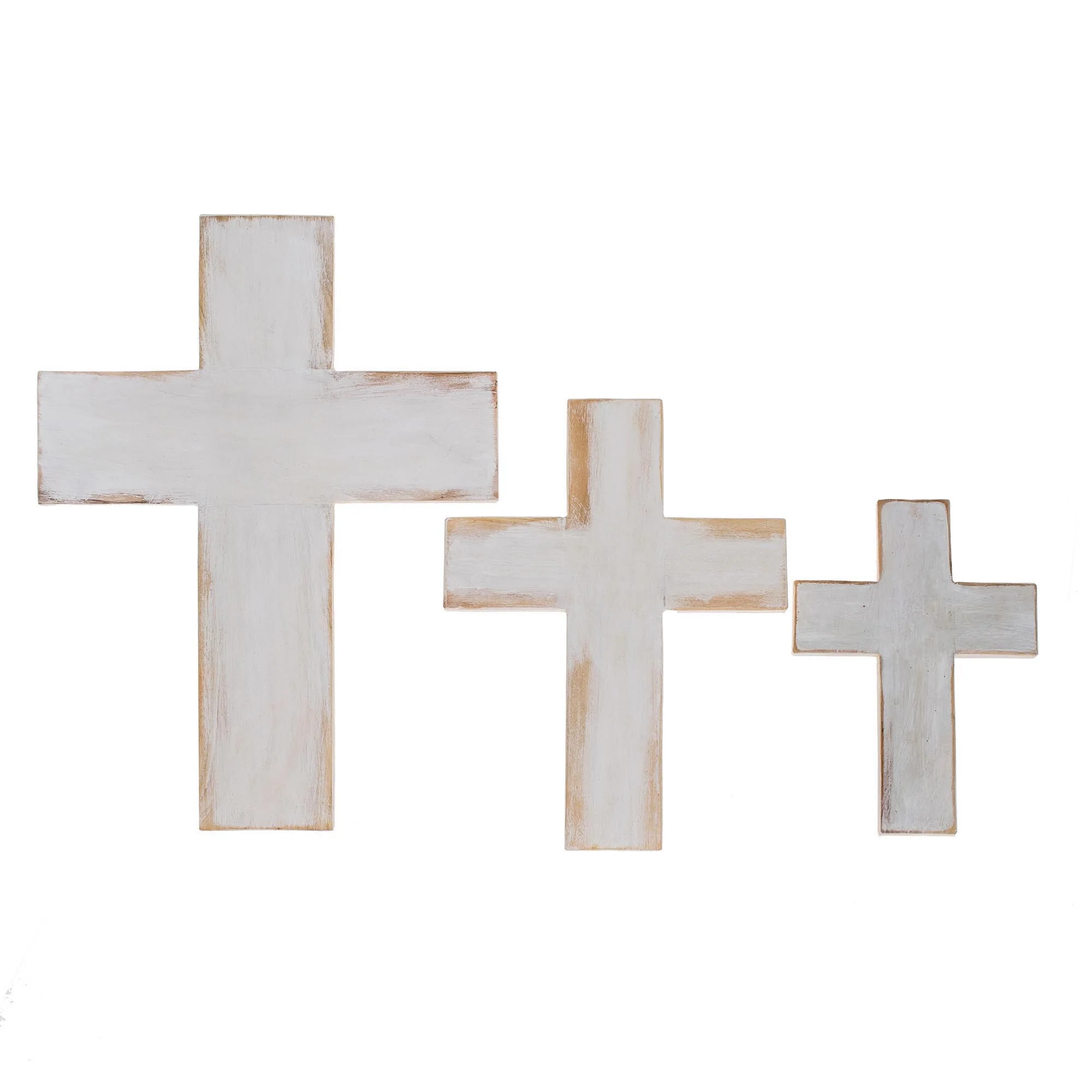 Symbol of Love in White Wood Wall Crosses in White from Guatemala (Set of 3) - Image 2
