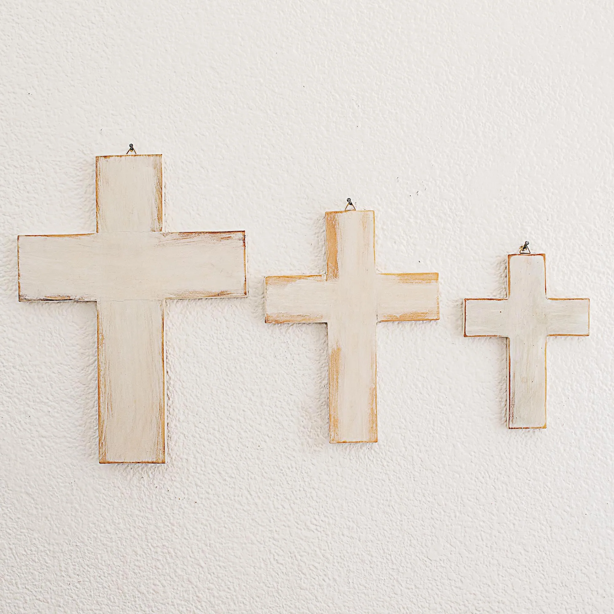 Symbol of Love in White Wood Wall Crosses in White from Guatemala (Set of 3) - Image 3