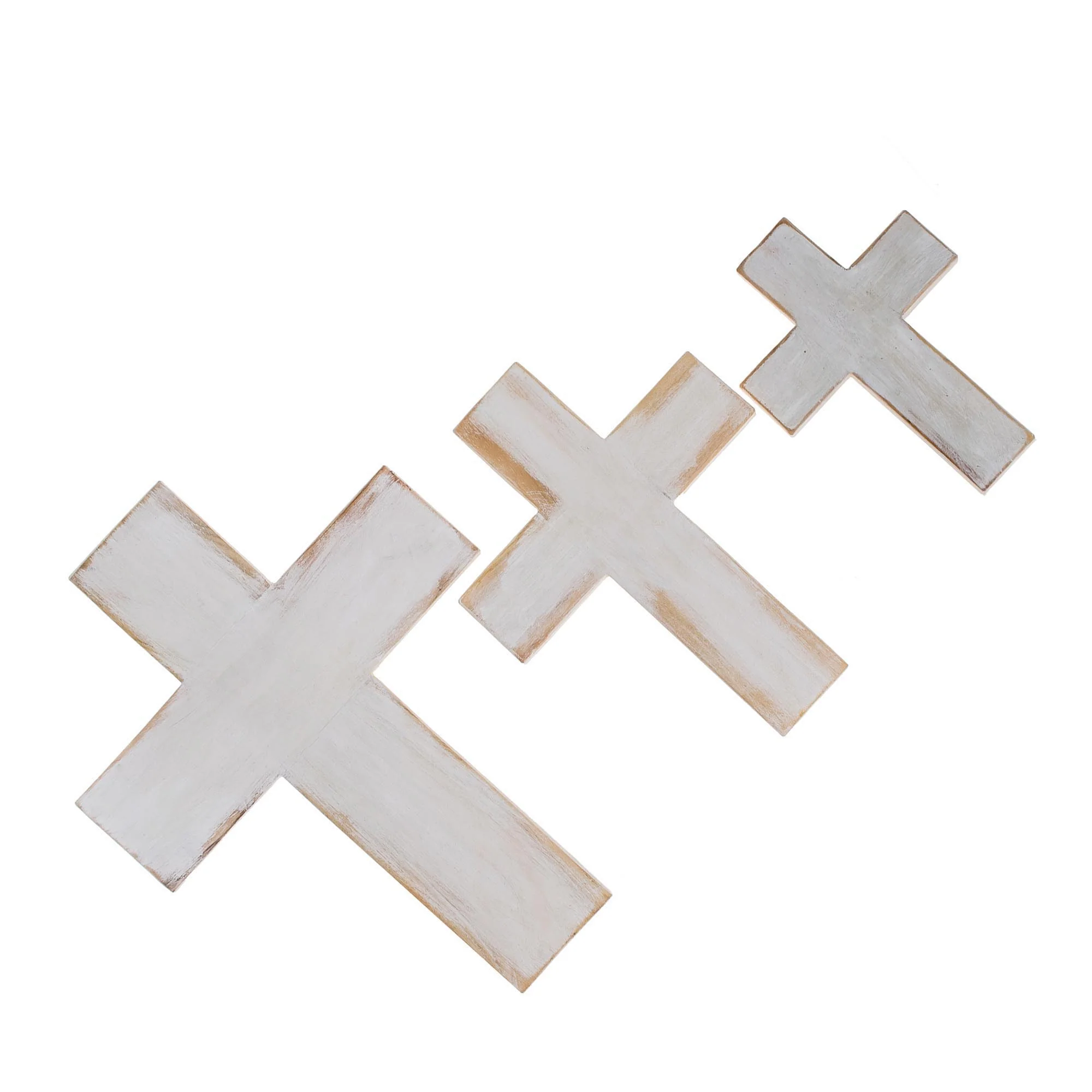 Symbol of Love in White Wood Wall Crosses in White from Guatemala (Set of 3) - Image 4