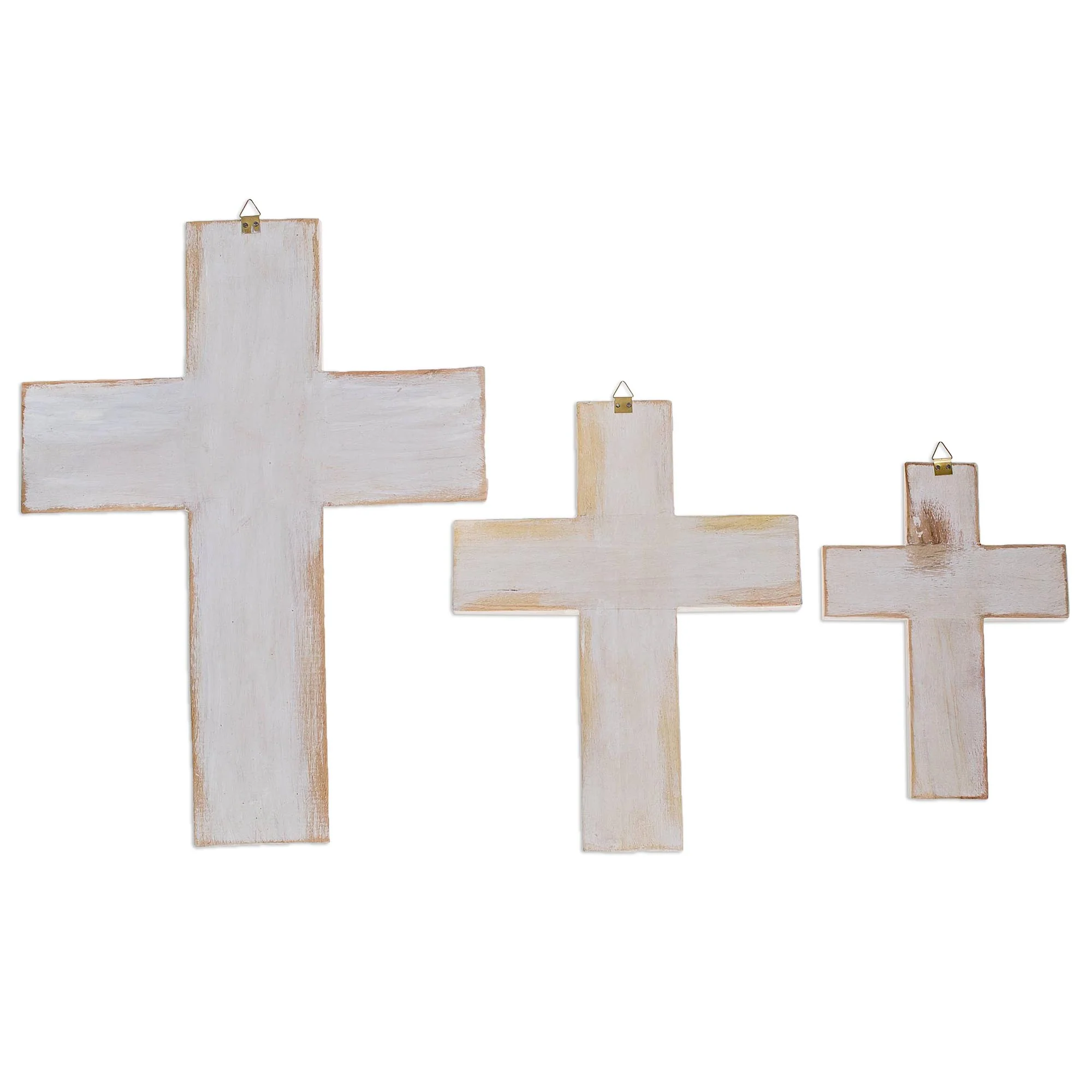 Symbol of Love in White Wood Wall Crosses in White from Guatemala (Set of 3) - Image 5