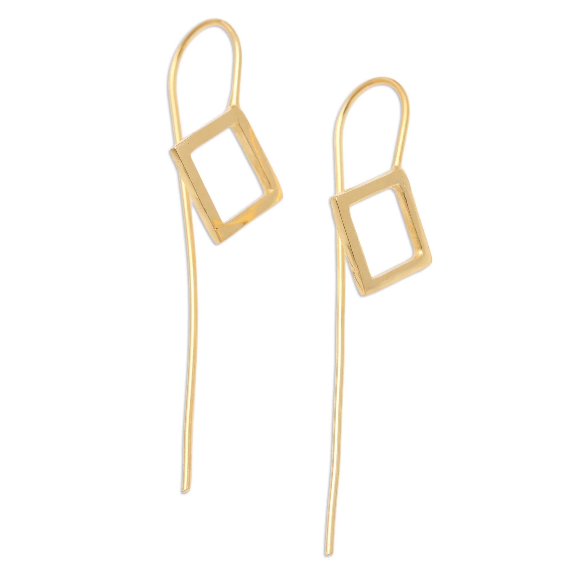 Symmetrical Geometry Handmade Gold-Plated Drop Earrings - Image 2