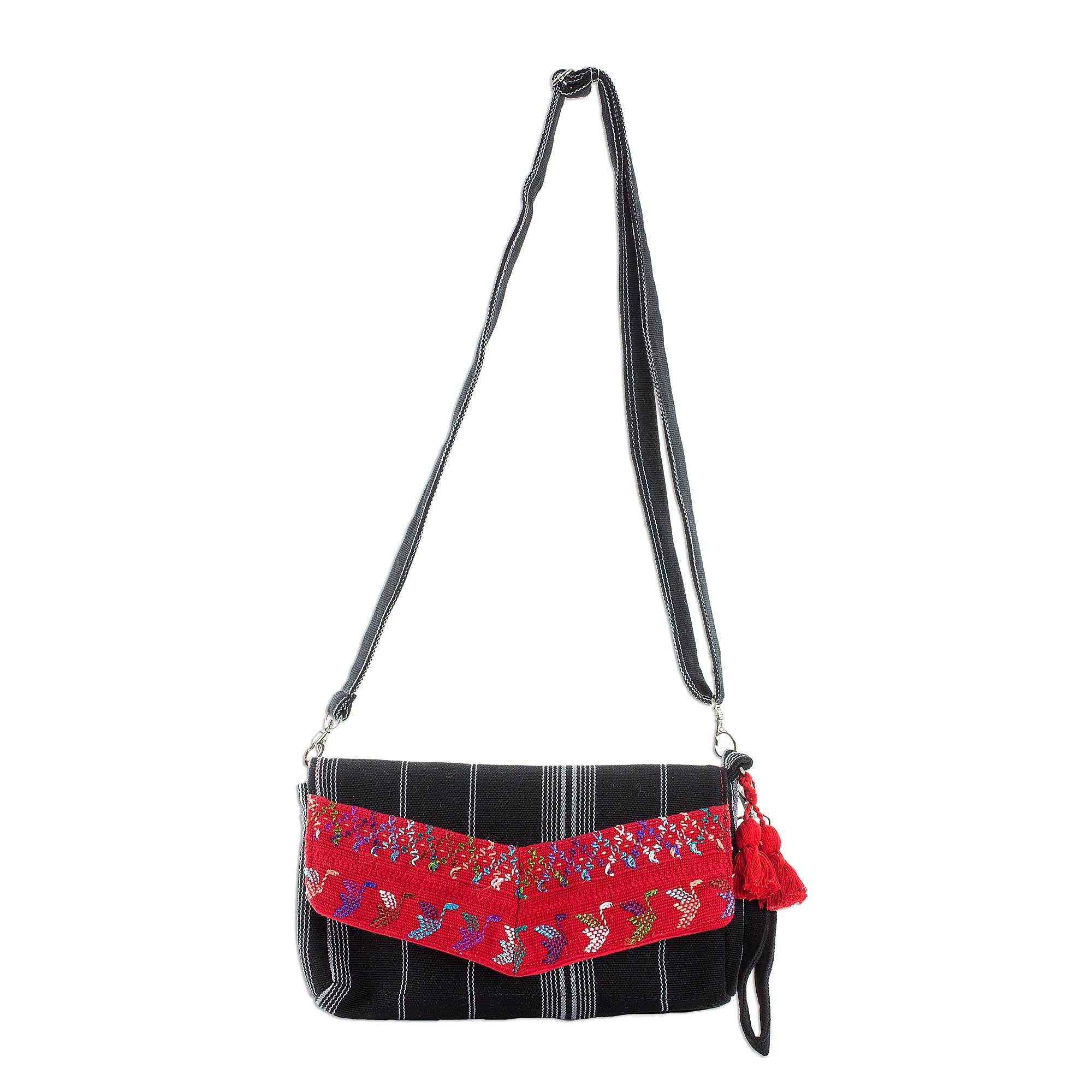 Tactic Stripes in Black Handwoven Striped Cotton Baguette in Black from Guatemala - Image 2