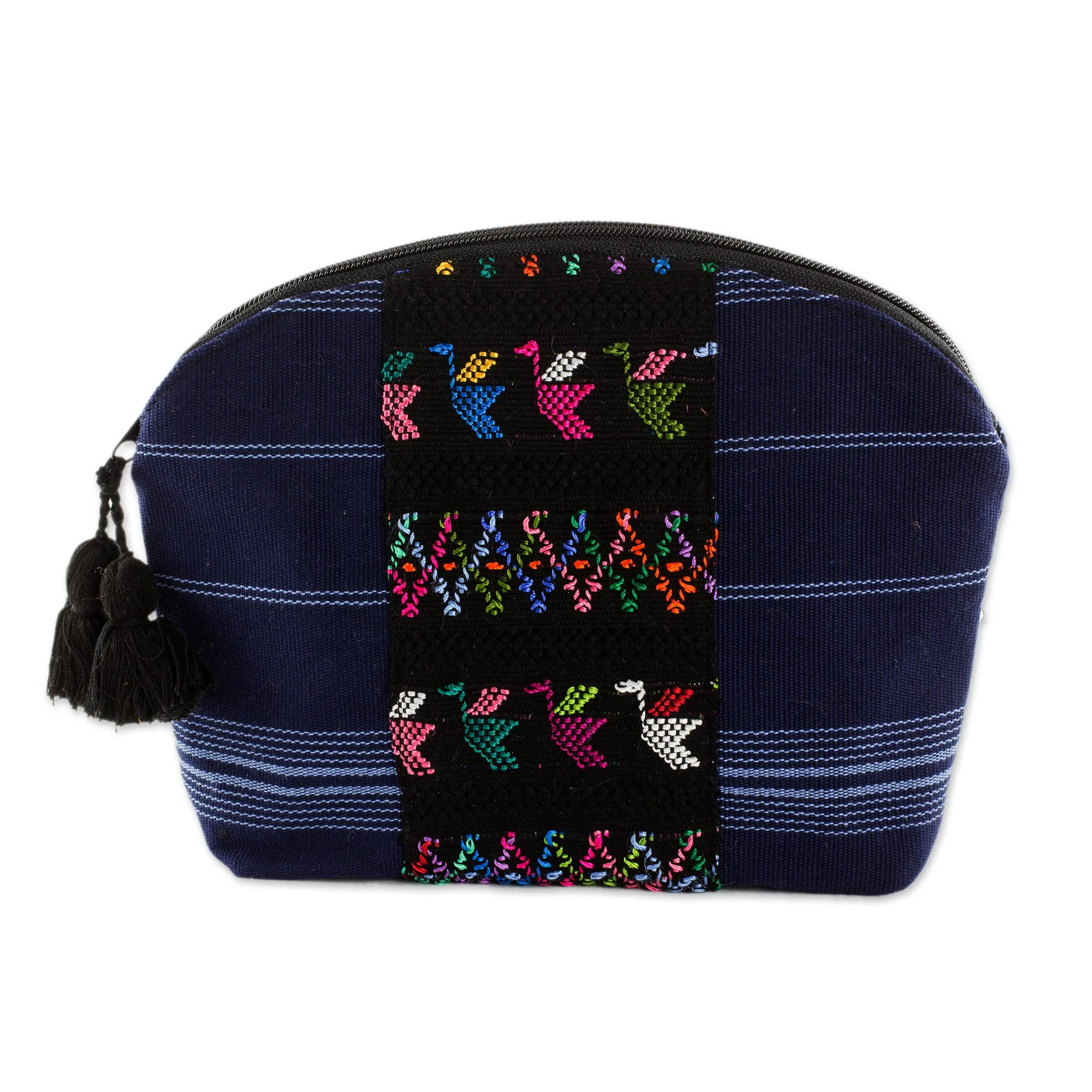 Tactic Stripes in Navy Handwoven Cotton Cosmetic Bag in Navy from Guatemala - Image 2