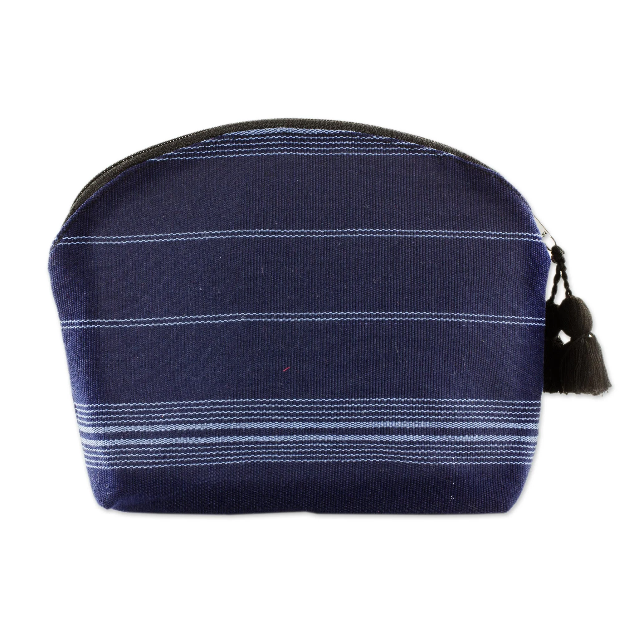 Tactic Stripes in Navy Handwoven Cotton Cosmetic Bag in Navy from Guatemala - Image 4