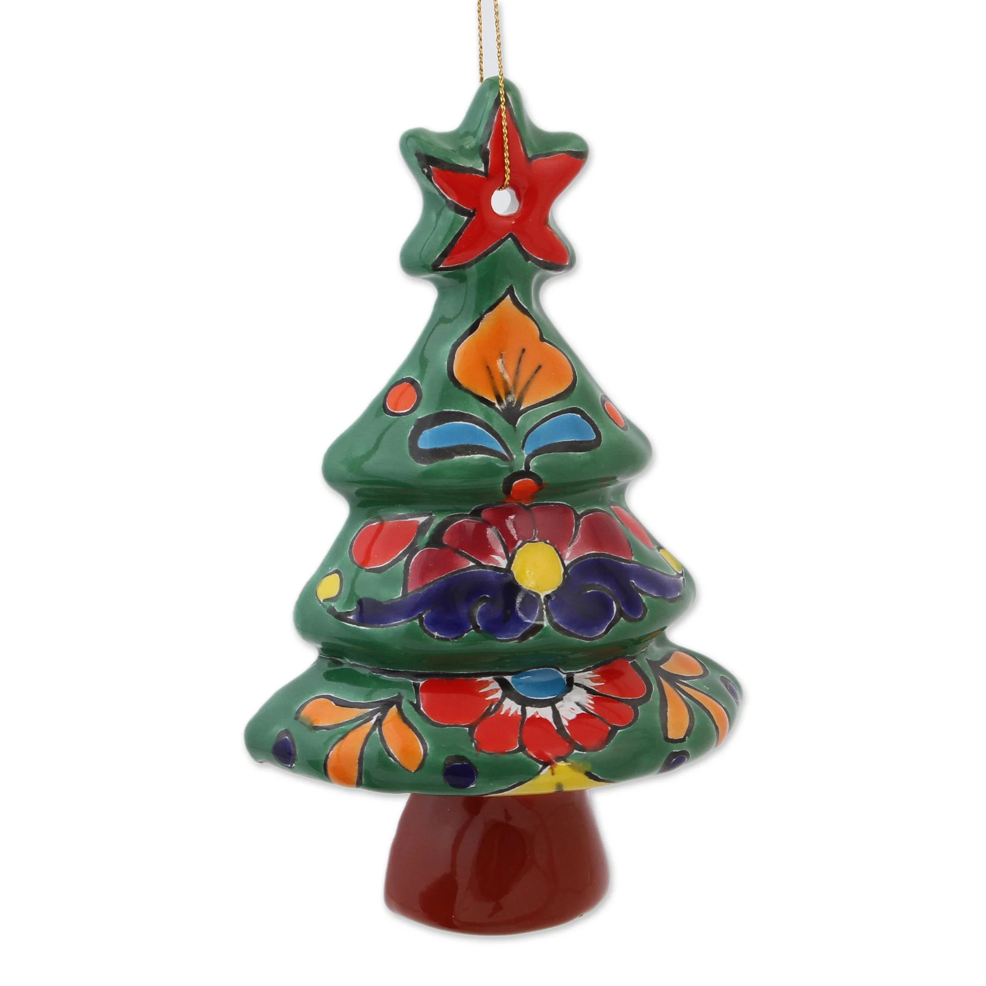 Talavera Celebration Floral Ceramic Christmas Tree Ornaments from Mexico (Pair) - Image 5