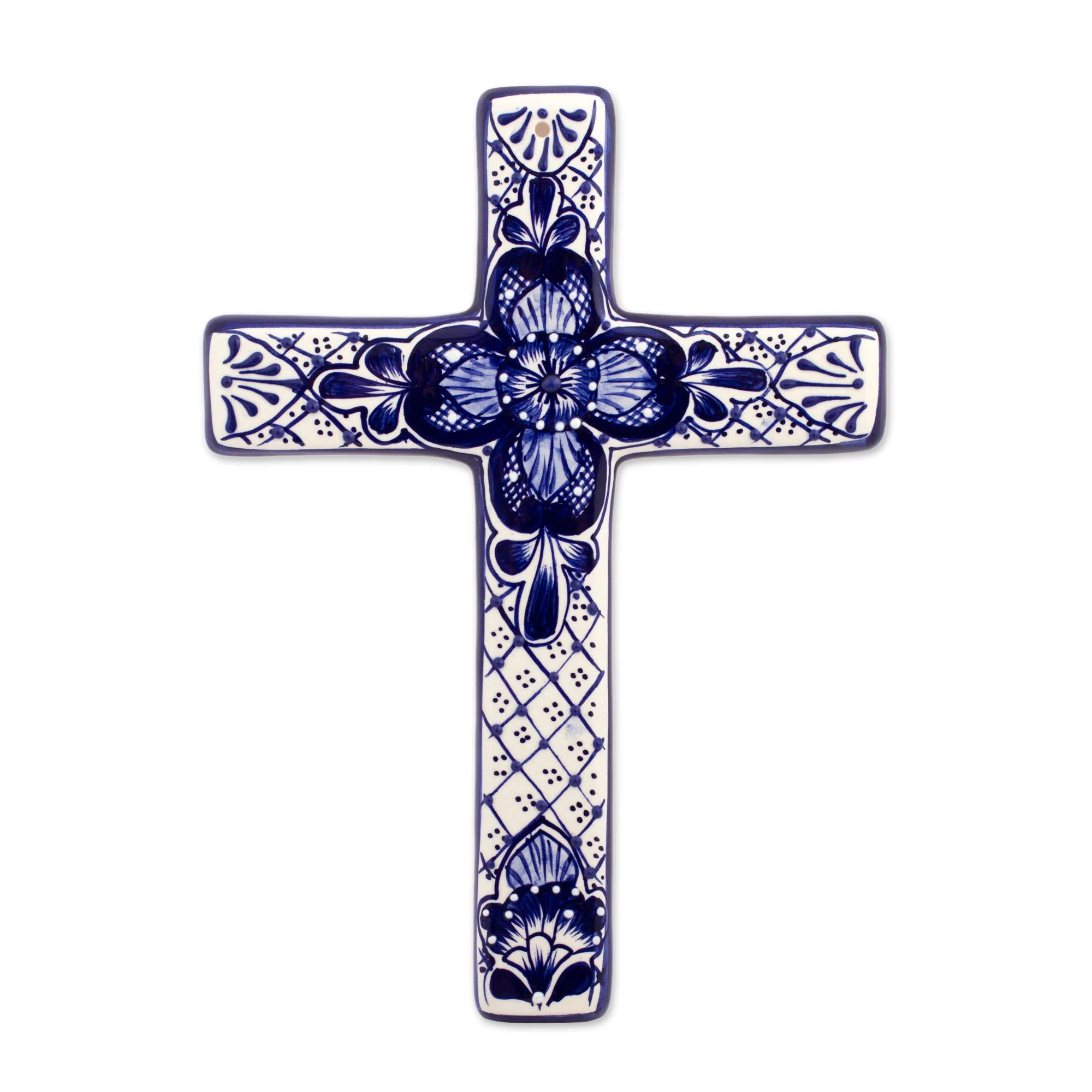 Talavera Flower Hand Crafted Talavera Style Ceramic Wall Cross from Mexico - Image 2