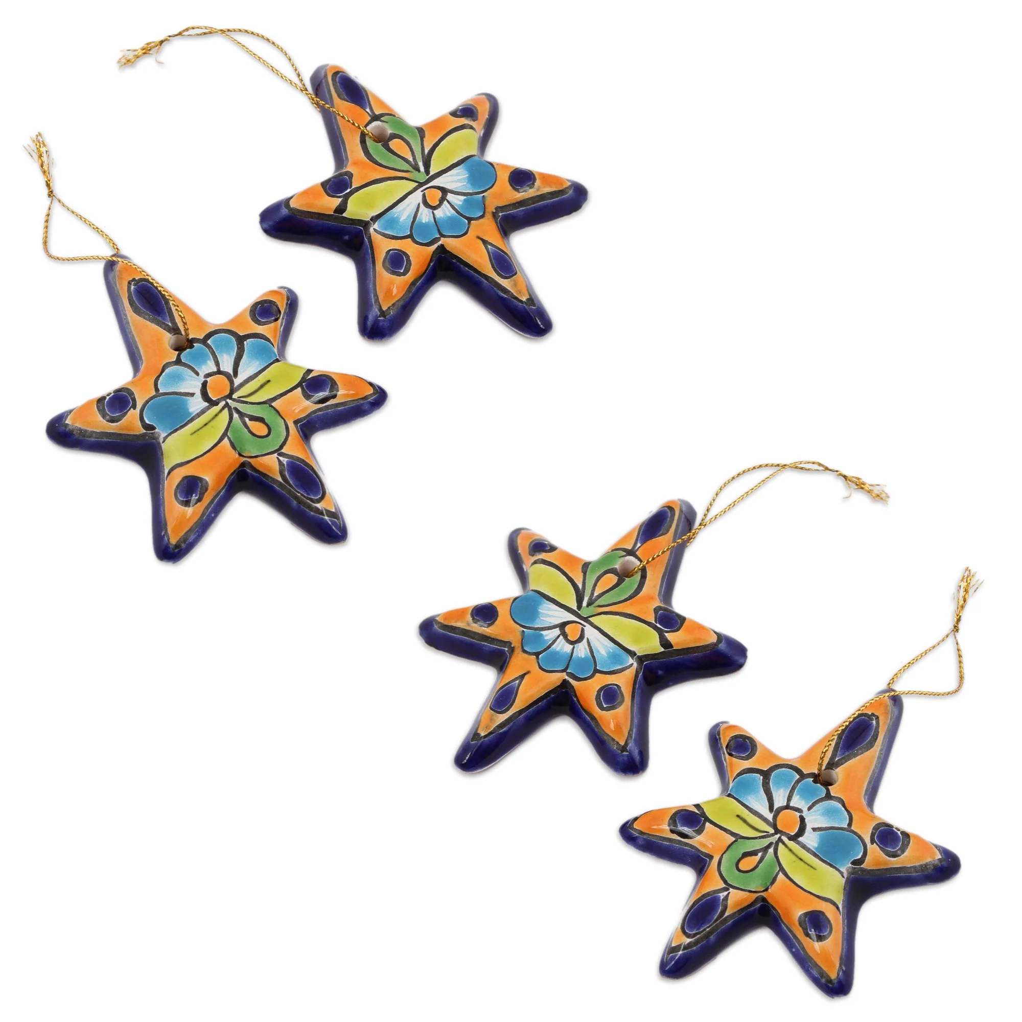 Talavera Stars Talavera Ceramic Star Ornaments Crafted in Mexico (Set of 4) - Image 3