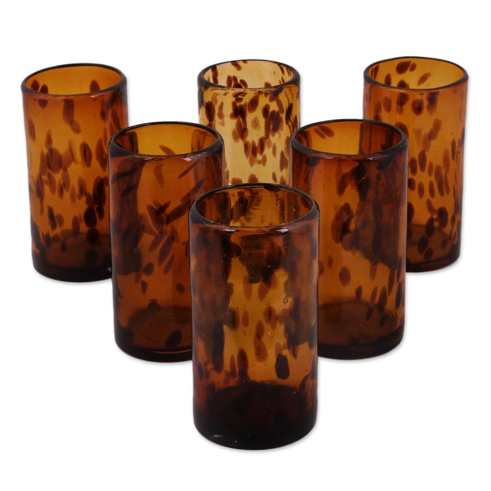 Tall Tortoise Shell Six Water Glasses Handblown Recycled Glass Drinkware Mexico - Image 2