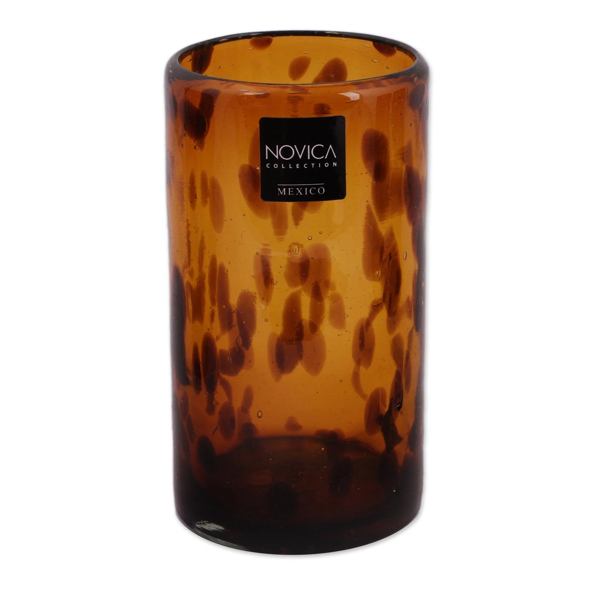 Tall Tortoise Shell Six Water Glasses Handblown Recycled Glass Drinkware Mexico - Image 4