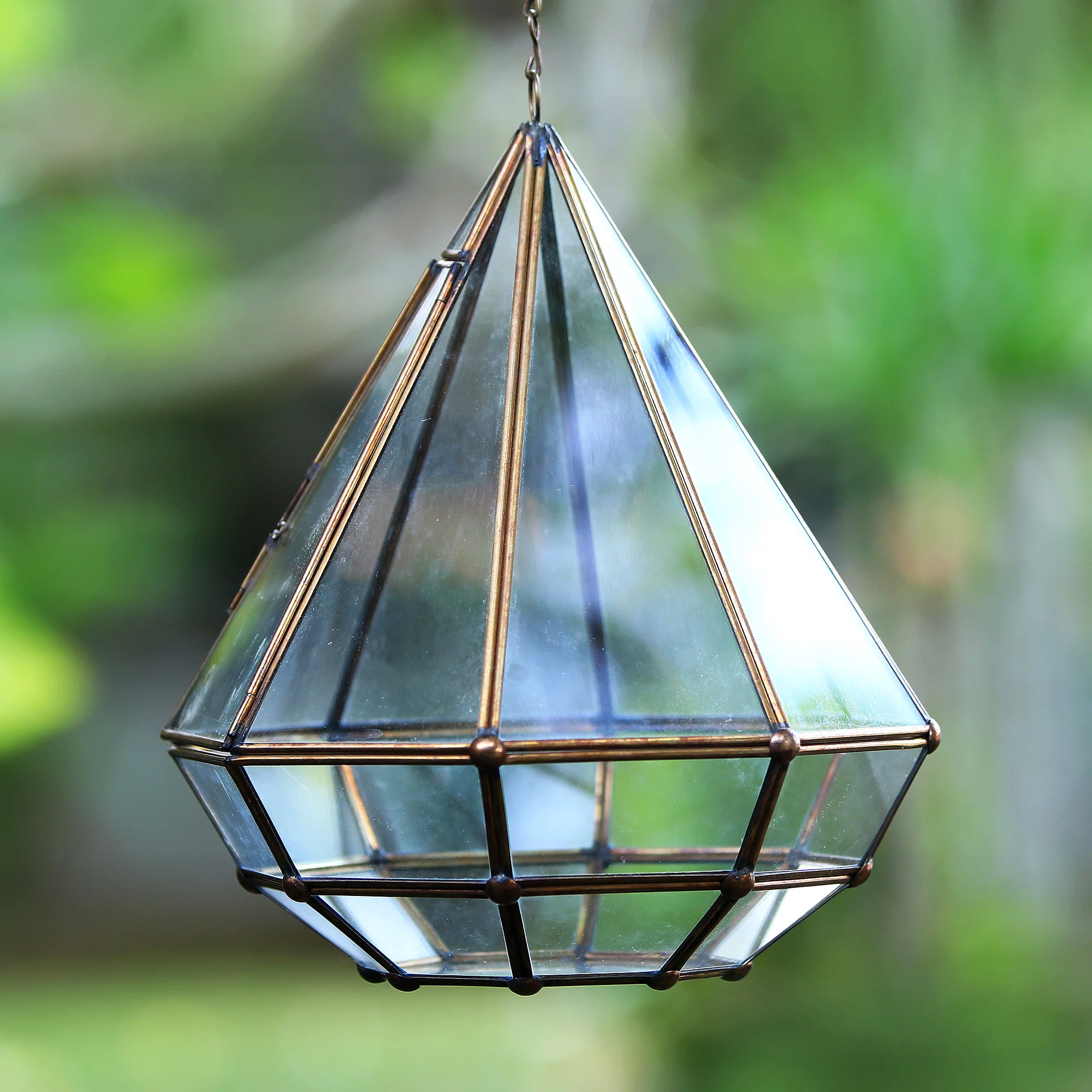 Taman Keraton Handmade Javanese Glass and Brass Hanging Plant Terrarium - Image 4