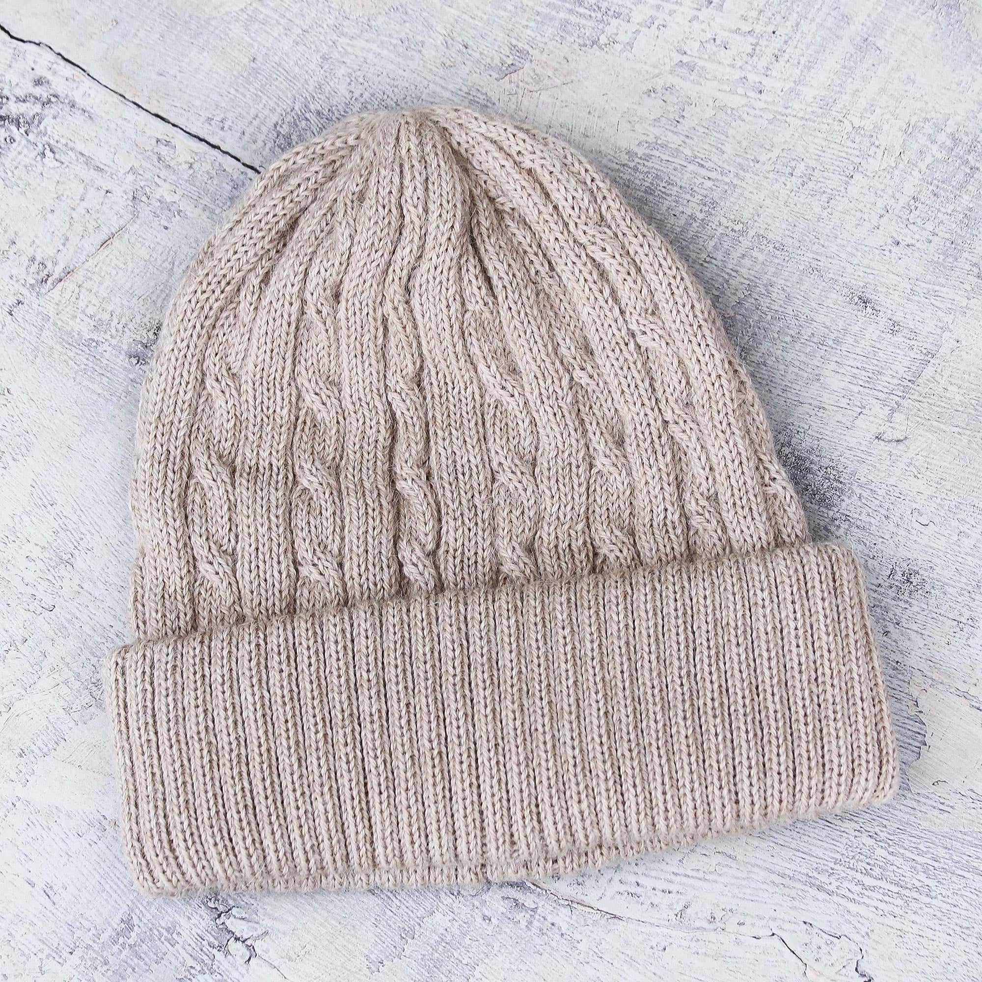 Tan Mountain Roads Unique Womens Alpaca Wool Solid Knit Hat - Image 5