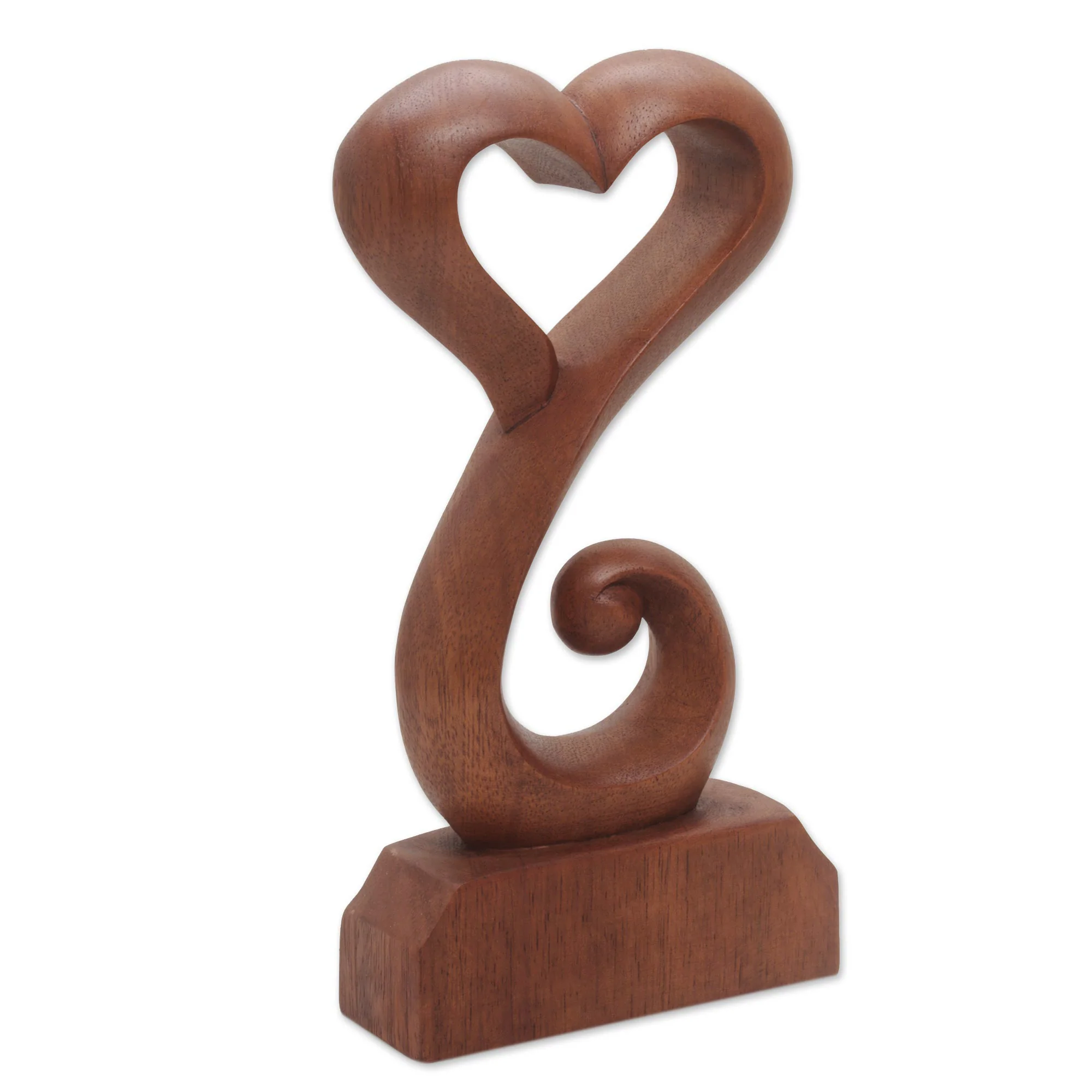 Tangled Love Hand Crafted Suar Wood Open Heart Statuette Home Decor - Image 3