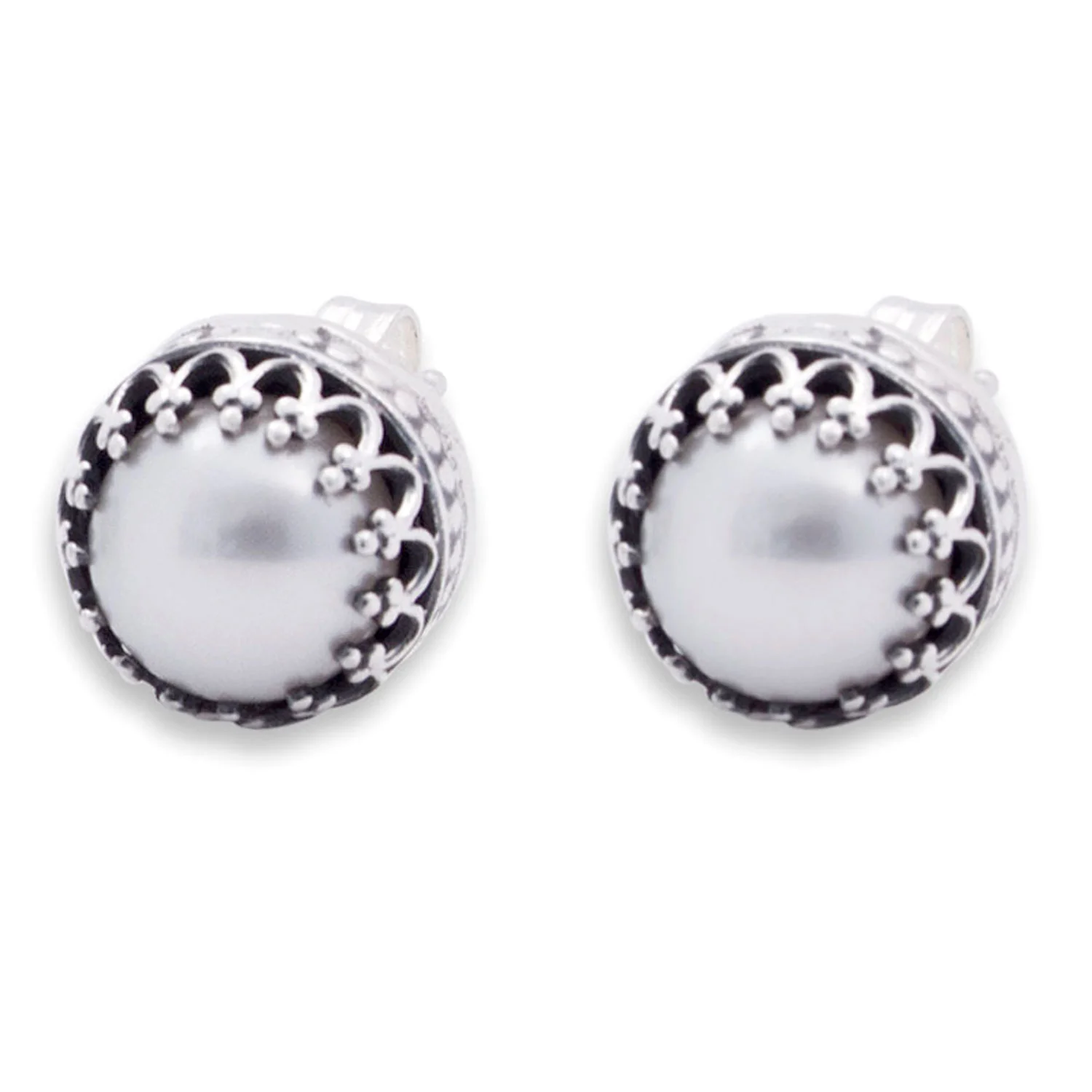 Taxco Royalty Hand Crafted Bridal Earrings Fine Silver with Pearls - Image 2