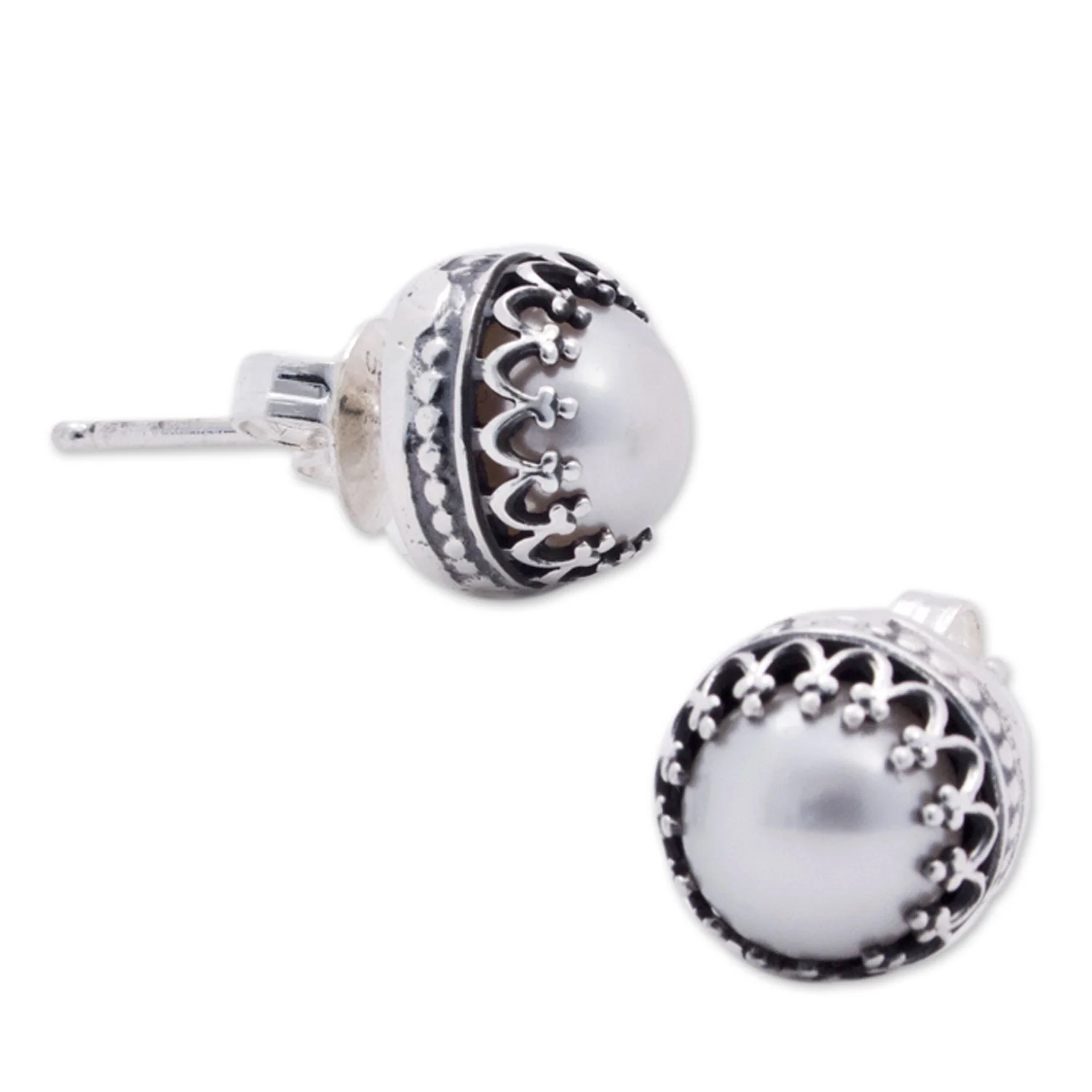 Taxco Royalty Hand Crafted Bridal Earrings Fine Silver with Pearls - Image 3