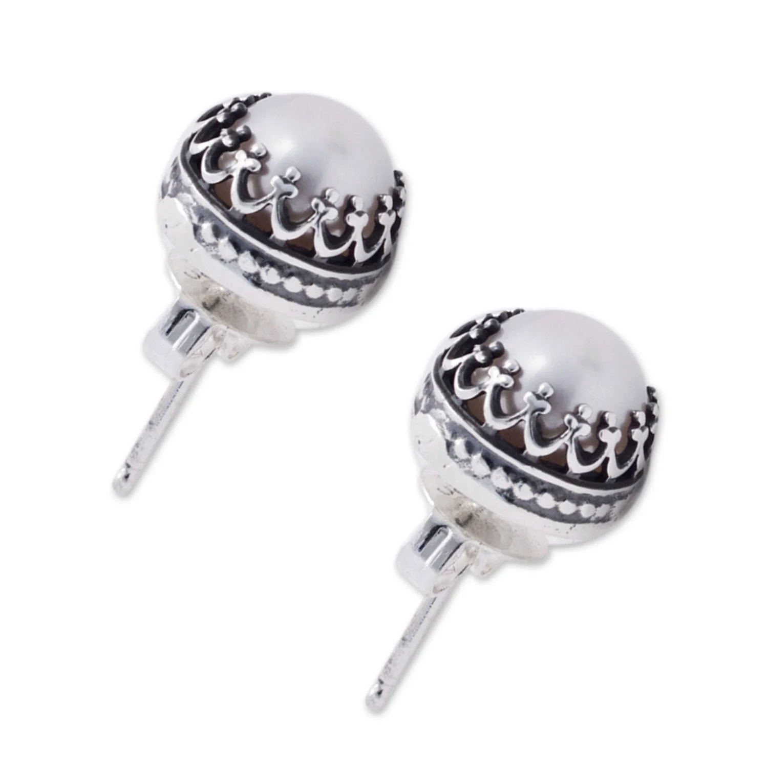 Taxco Royalty Hand Crafted Bridal Earrings Fine Silver with Pearls - Image 4