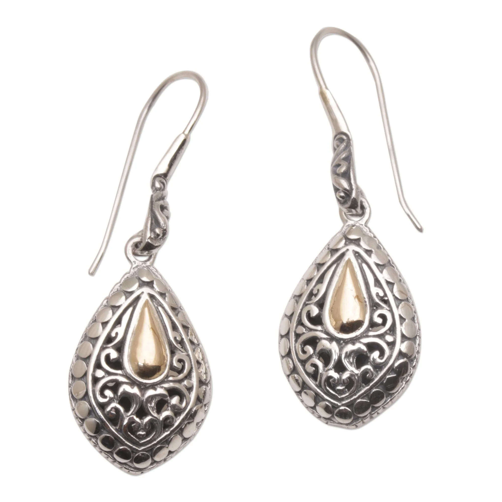 Teardrop Dew Hand Crafted Sterling Silver and 18K Gold Plated Earrings - Image 2