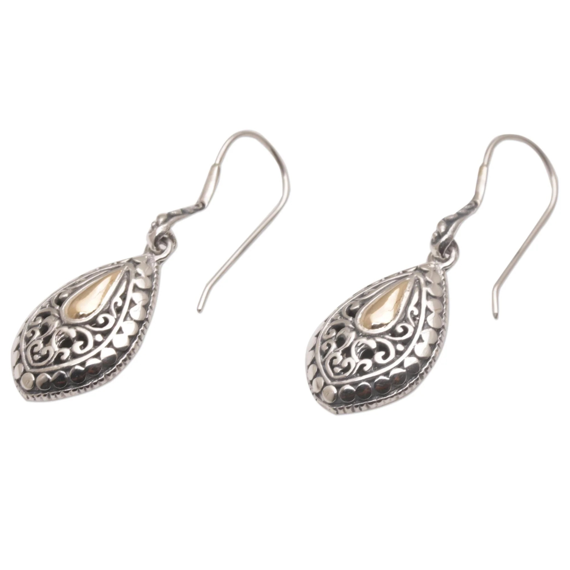 Teardrop Dew Hand Crafted Sterling Silver and 18K Gold Plated Earrings - Image 5