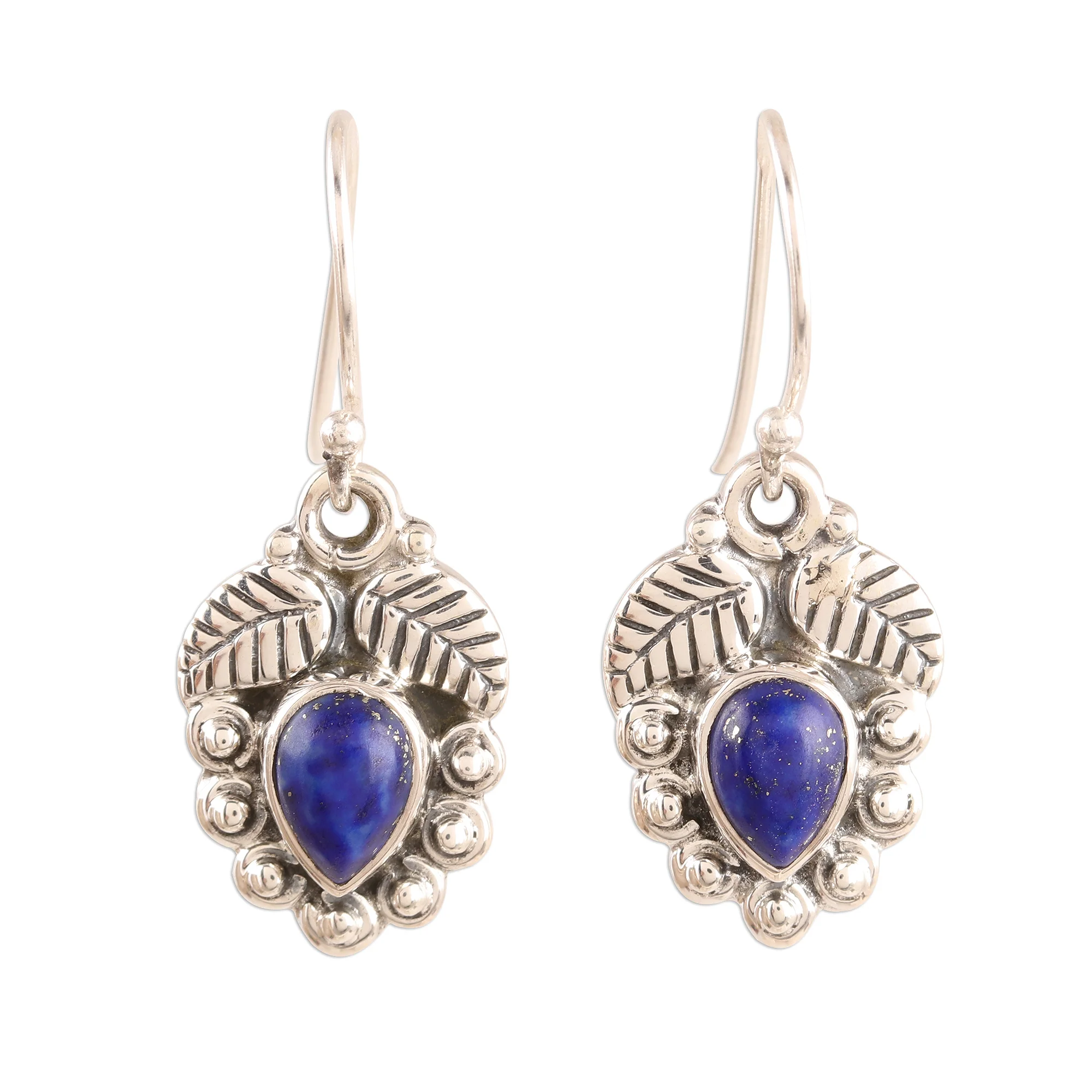 Teardrop Leaves Leaf-Themed Lapis Lazuli Dangle Earrings from india - Image 2