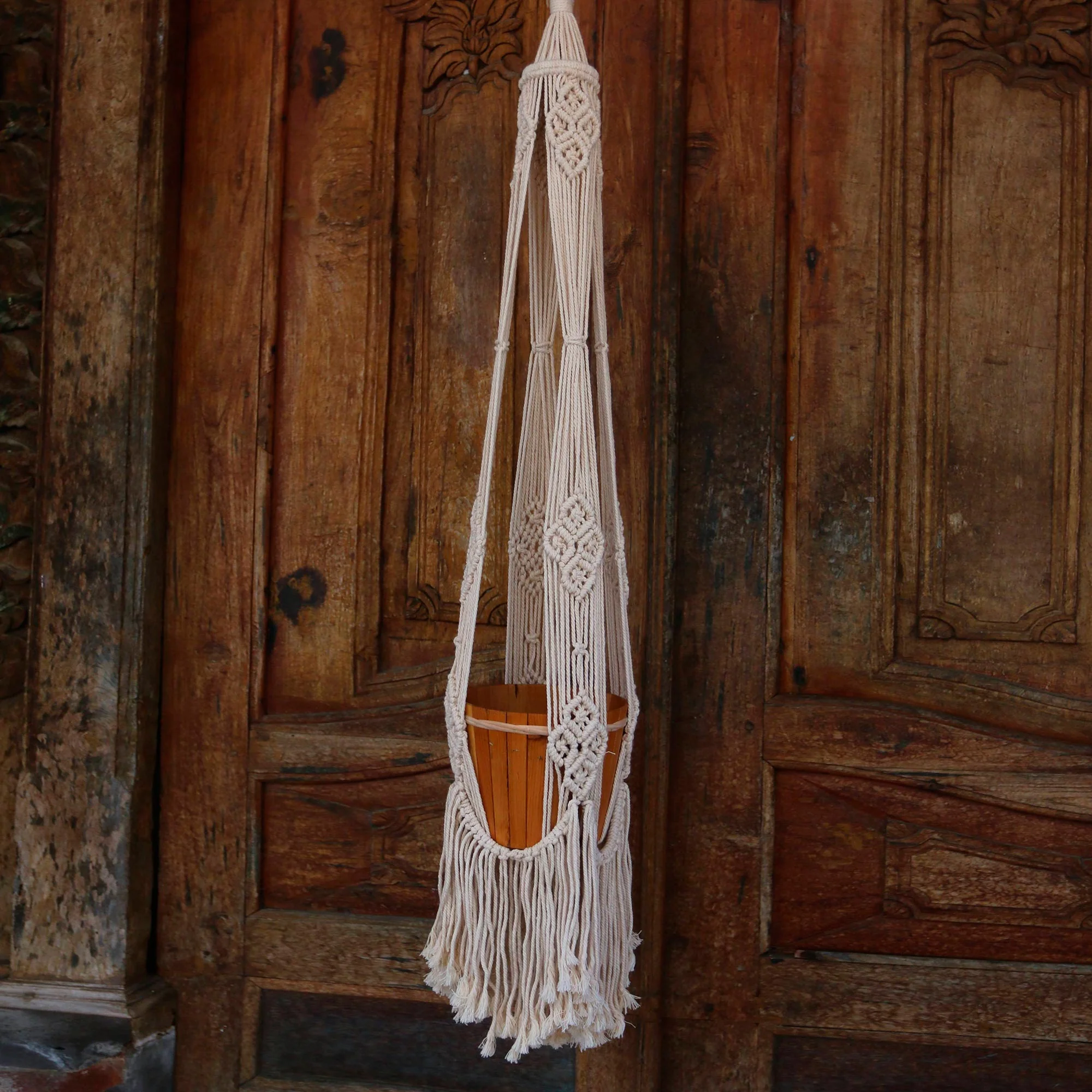 Tegalalang Plants Handwoven Single Cotton Flower Pot Hanger from Bali - Image 4
