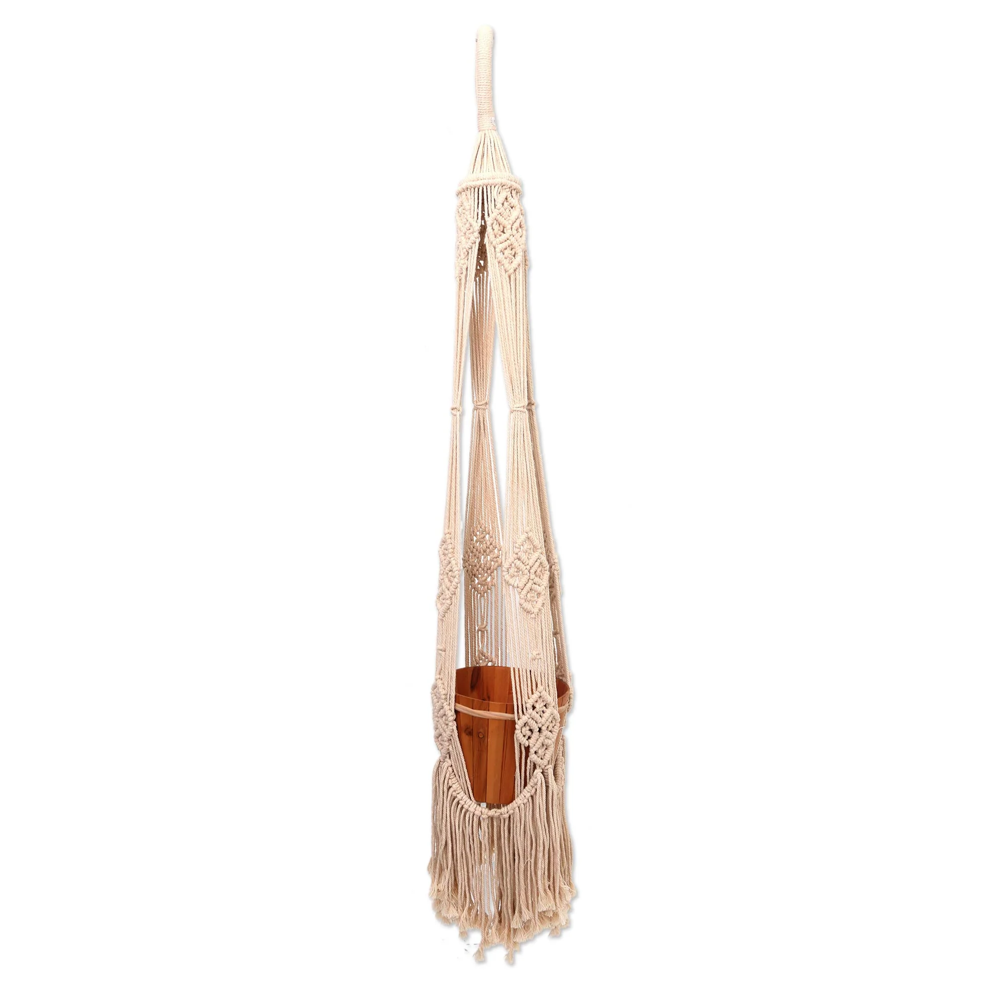 Tegalalang Plants Handwoven Single Cotton Flower Pot Hanger from Bali - Image 5