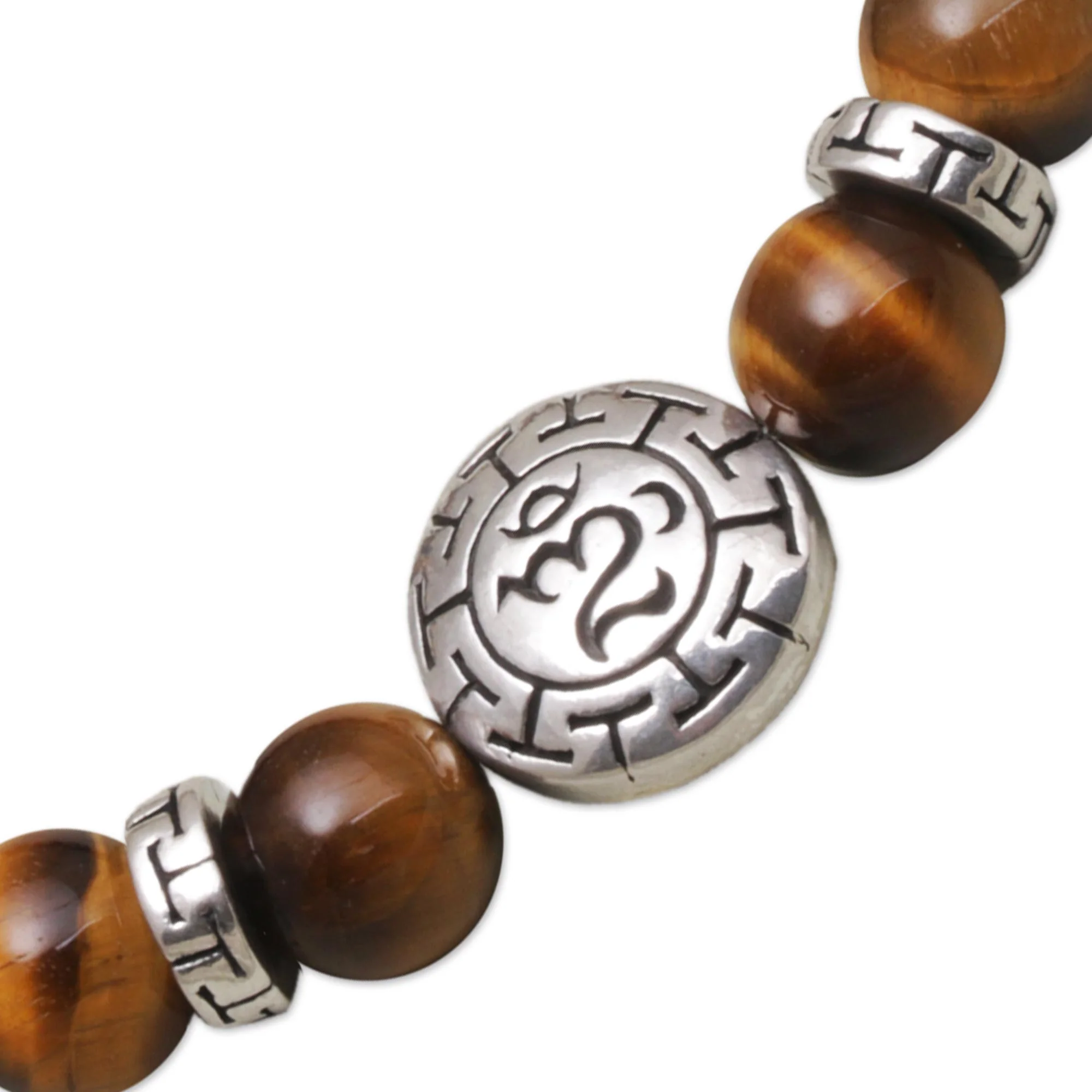 Temesir Om Tiger's Eye Beaded Om Stretch Bracelet from Bali - Image 5