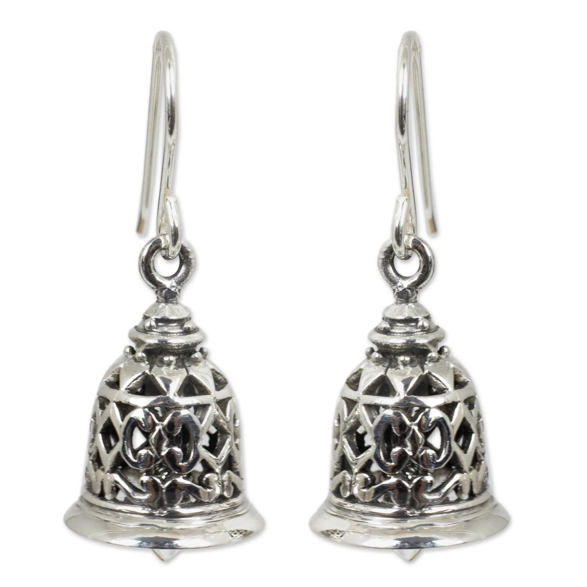Temple Bell Silver Bell Shaped Dangle Hook Earrings - Image 2