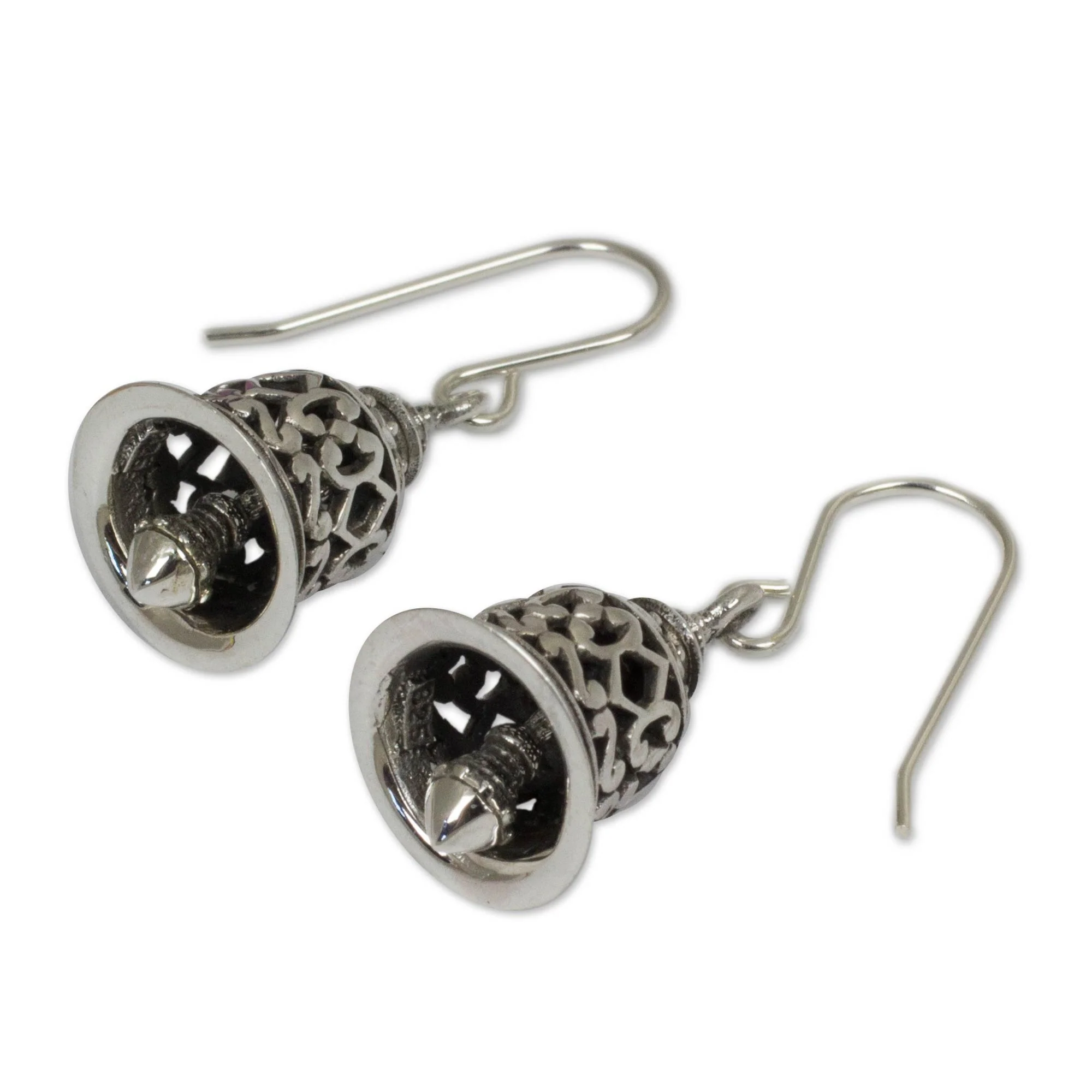 Temple Bell Silver Bell Shaped Dangle Hook Earrings - Image 3