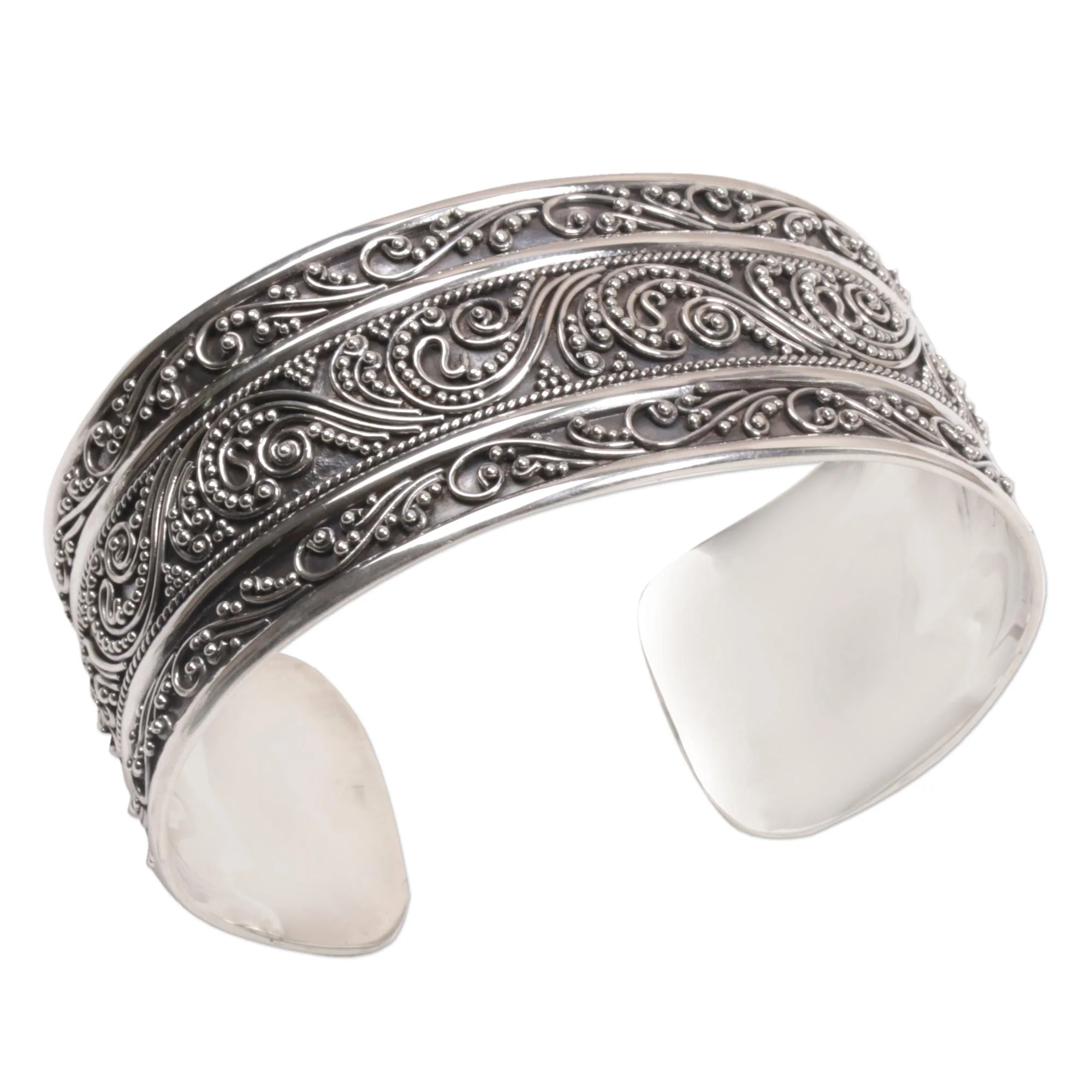 Temple Vine Intricate Sterling Silver Cuff Bracelet from Bali - Image 2