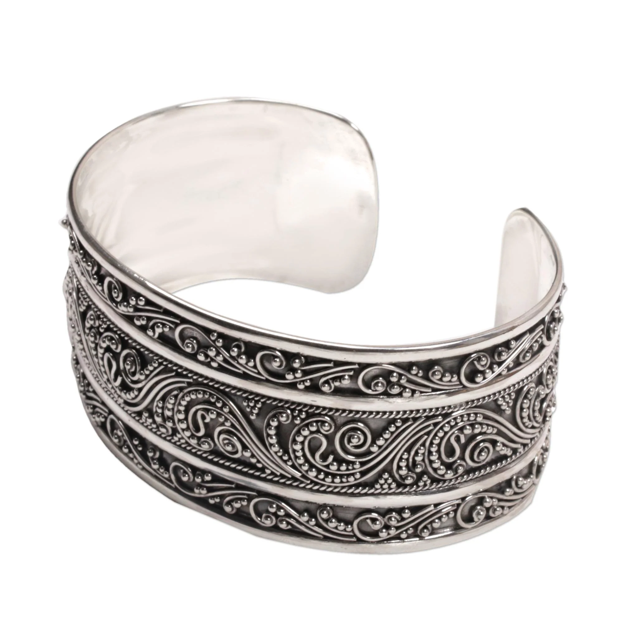 Temple Vine Intricate Sterling Silver Cuff Bracelet from Bali - Image 5