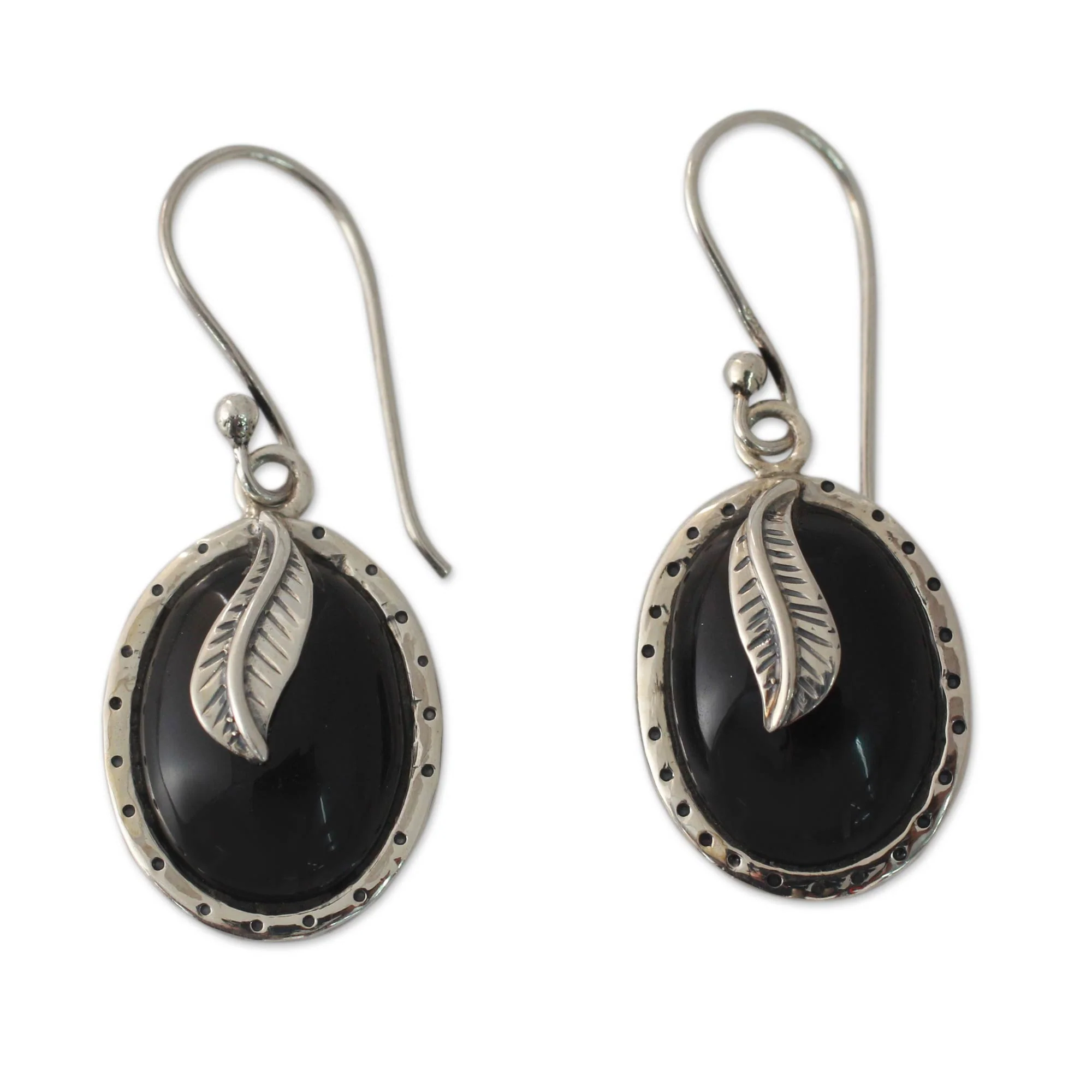 Tender Leaves India Fair Trade Onyx and Sterling Silver Dangle Earrings - Image 2