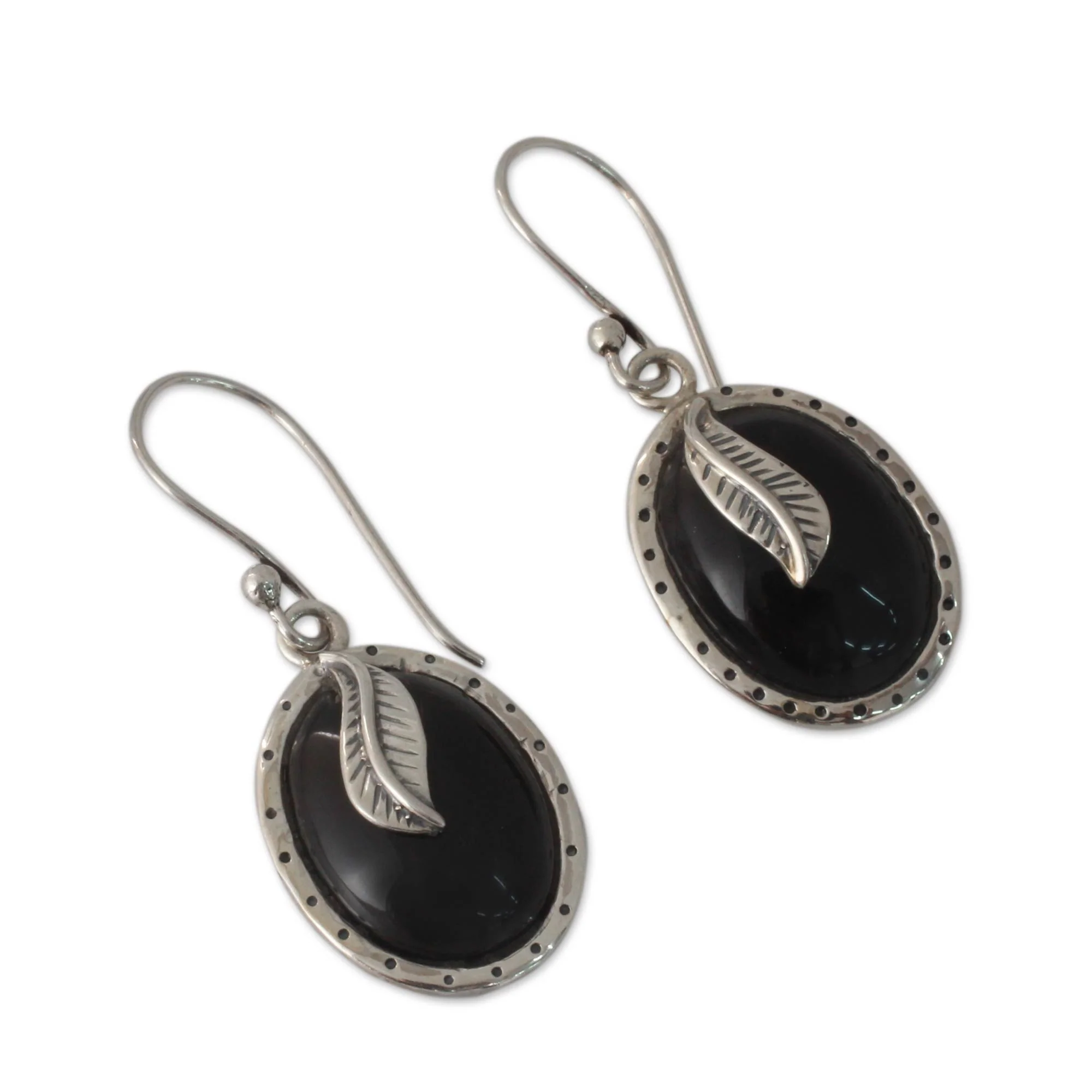 Tender Leaves India Fair Trade Onyx and Sterling Silver Dangle Earrings - Image 3