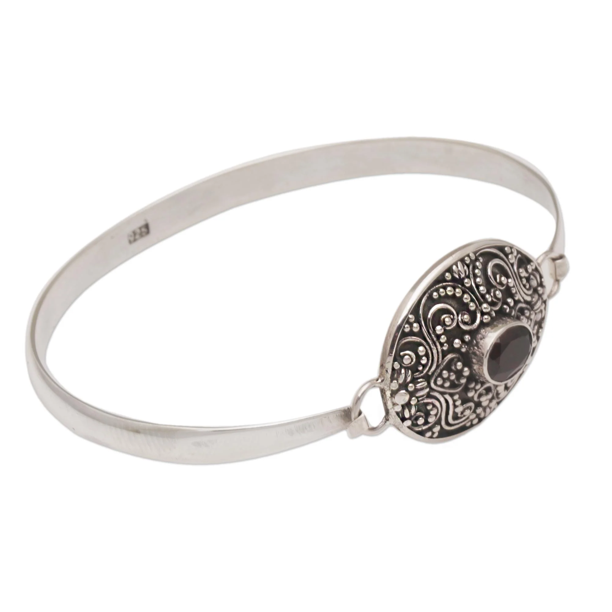 Tender Love One Carat Oval Garnet and Silver Bangle Bracelet - Image 5