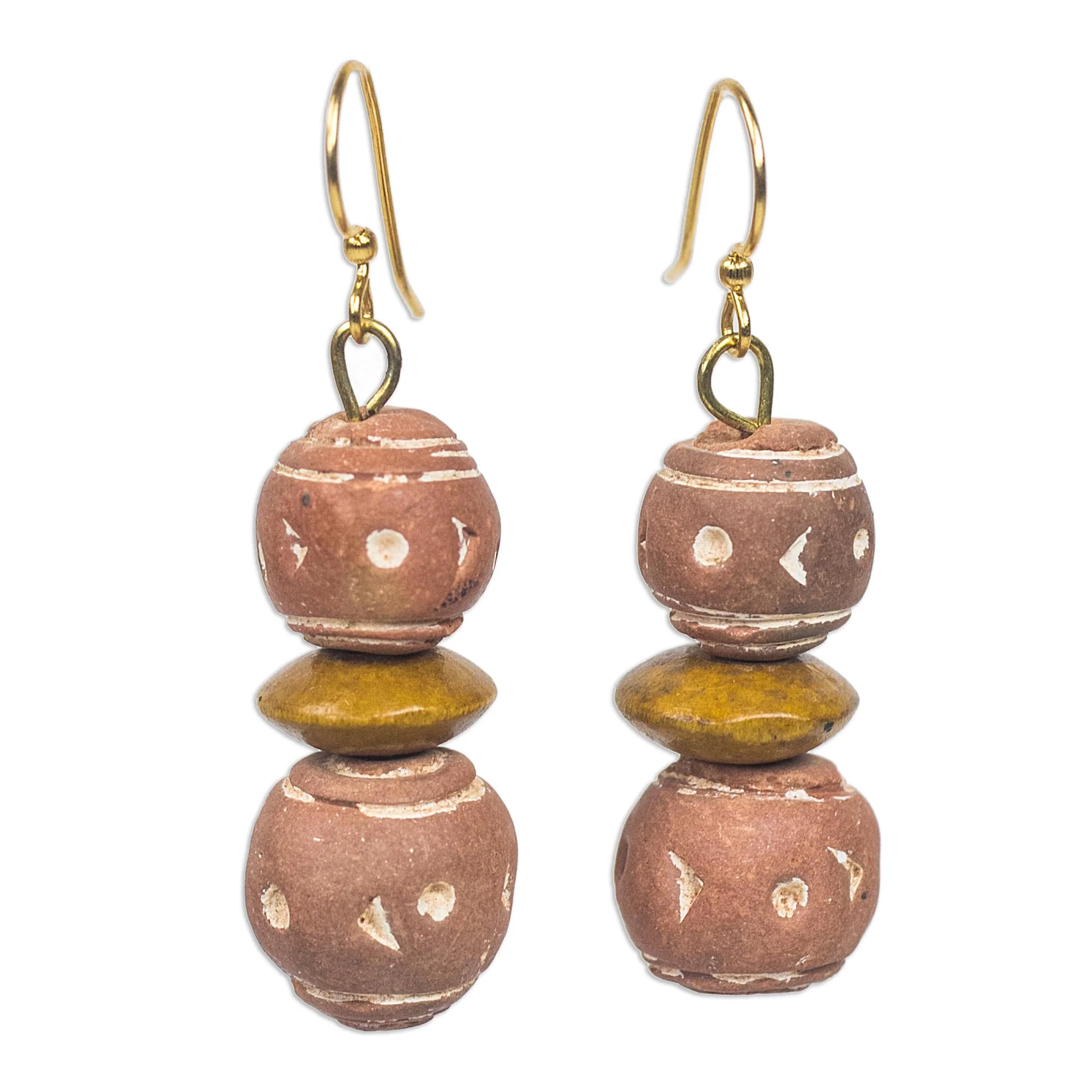 Terracotta Splendor Ghanaian Terracotta Ceramic and Sese Wood Dangle Earrings - Image 2